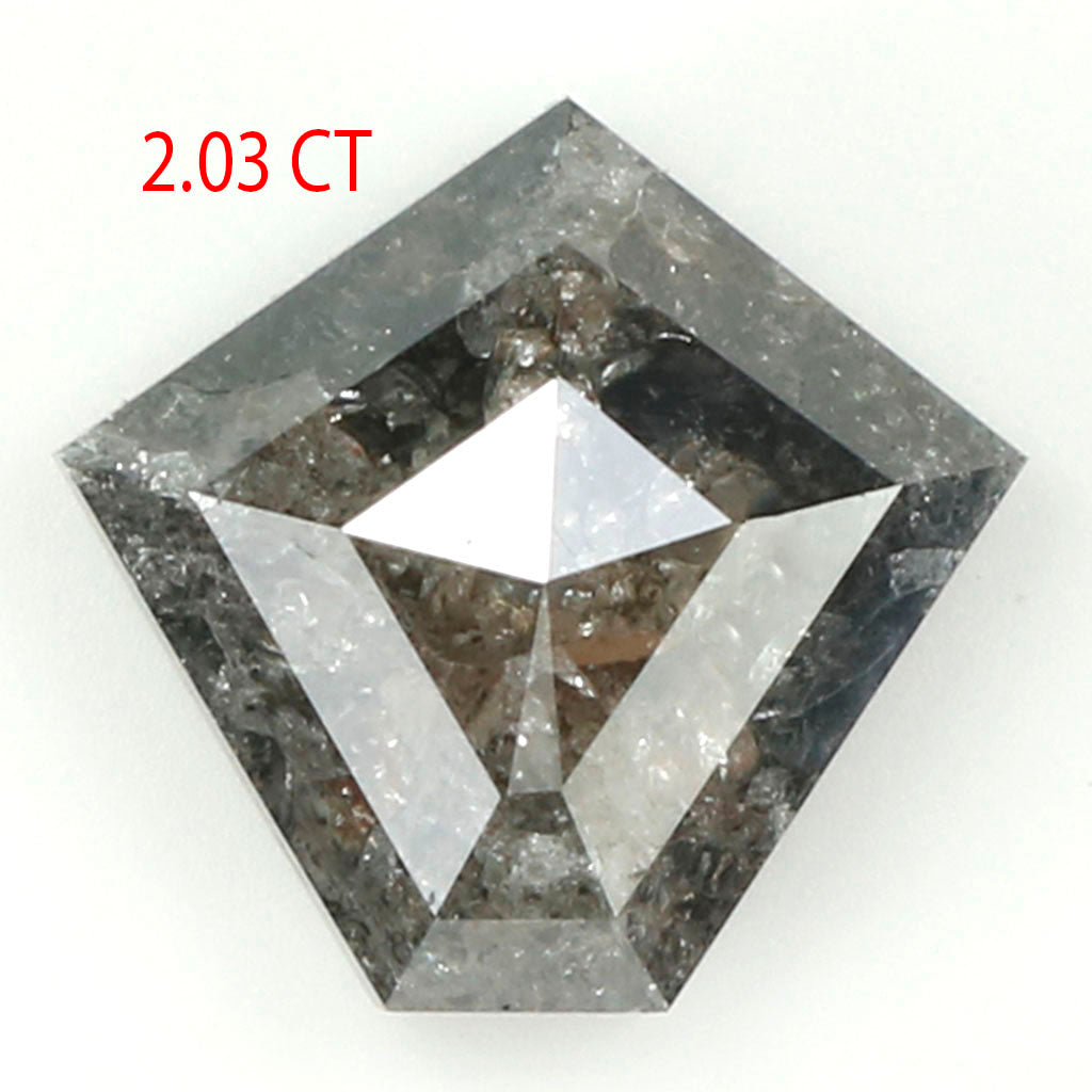 2.03 Ct Natural Loose Pentagon Shape Diamond Salt And Pepper Pentagon Cut Diamond 8.70 MM Black Gray Color Pentagon Rose Cut Diamond QL9999