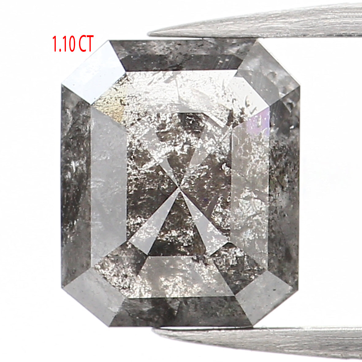 1.10 CT Natural Loose Emerald Shape Diamond Salt And Pepper Emerald Shape Diamond 6.50 MM Black Grey Color Emerald Rose Cut Diamond QL974
