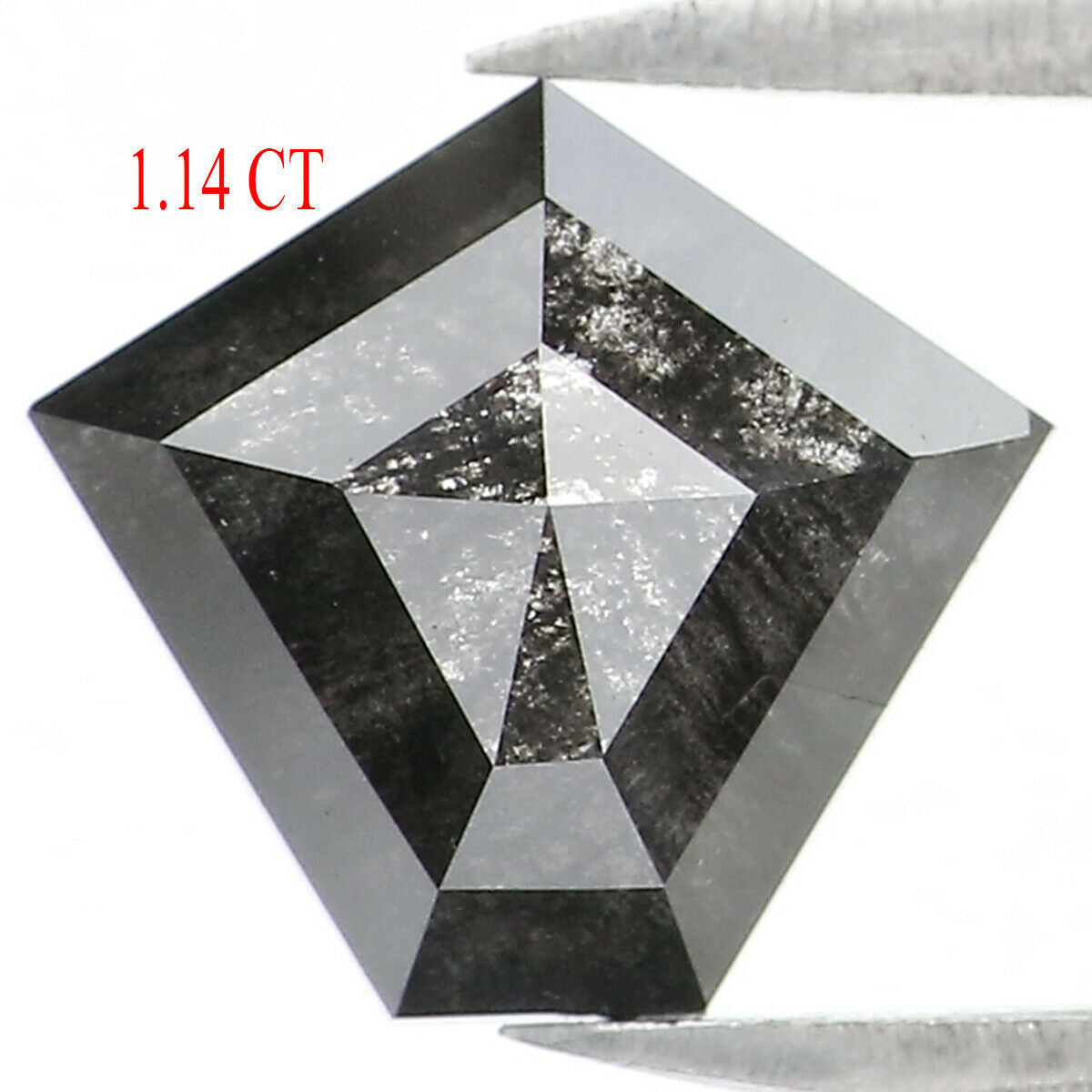 1.14 Ct Natural Loose Pentagon Shape Diamond Salt And Pepper Pentagon Cut Diamond 7.00 MM Black Gray Color Pentagon Rose Cut Diamond QL1356