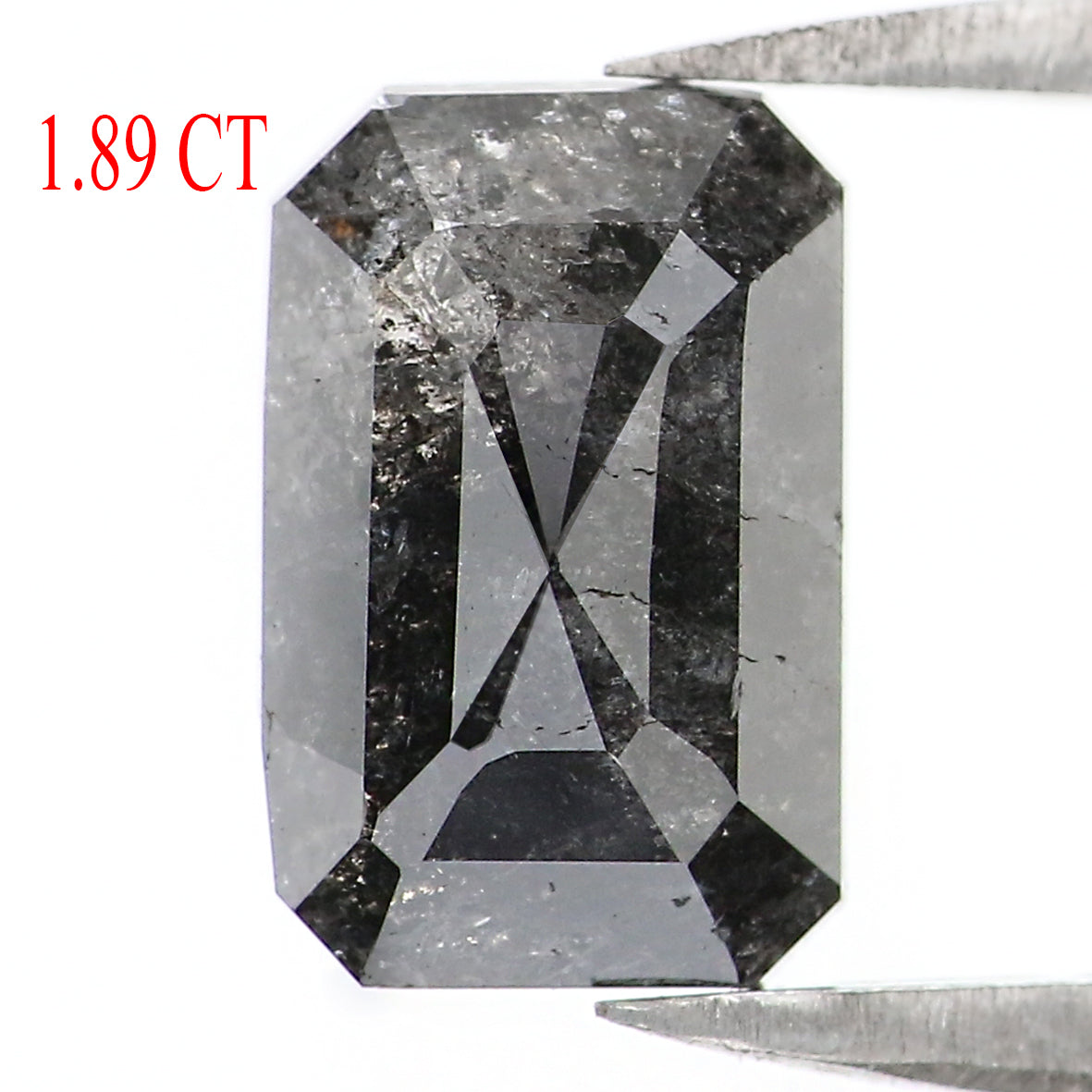 Natural Loose Emerald Salt And Pepper Diamond Black Grey Color 1.89 CT 8.30 MM Emerald Shape Rose Cut Diamond L1575