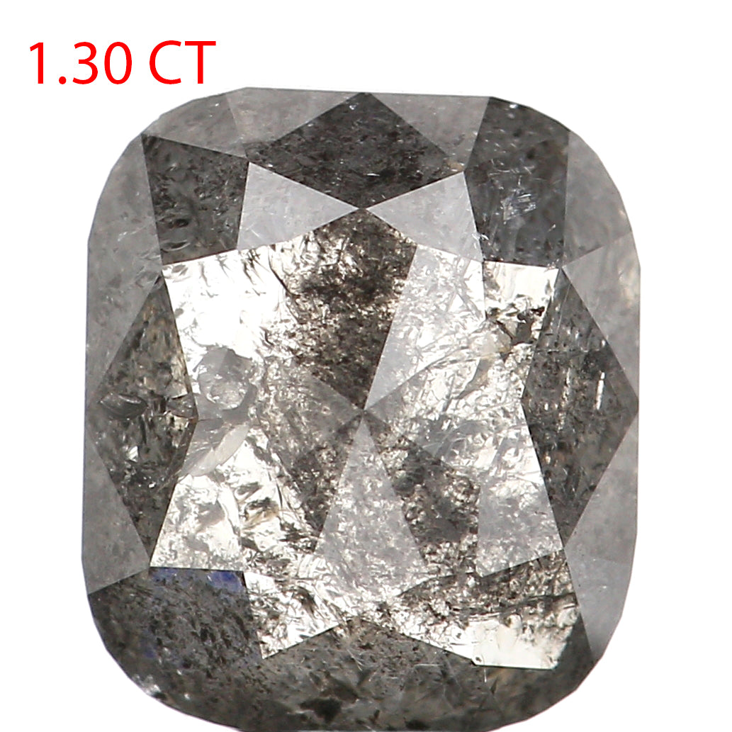 1.30 CT Natural Loose Cushion Shape Diamond Salt And Pepper Cushion Diamond 6.85 MM Black Grey Color Cushion Shape Rose Cut Diamond QL531