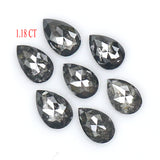 Natural Loose Pear Salt And Pepper Diamond Black Grey Color 1.18 CT 4.30 MM Pear Shape Rose Cut Diamond L1839