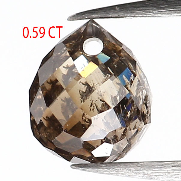 0.59 Ct Natural Loose Briolette Shape Diamond Brown Color Drop Diamond 4.60 MM Natural Loose Brown Color Briolette Rose Cut Diamond LQ131