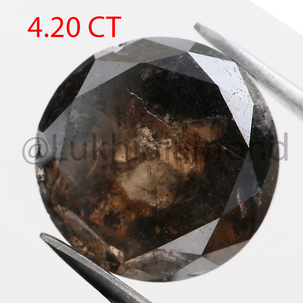 4.20 Ct Natural Loose Round Shape Diamond Salt And Pepper Diamond 9.90 MM Natural Diamond Brown Grey Color Round Rose Cut Diamond QL8509