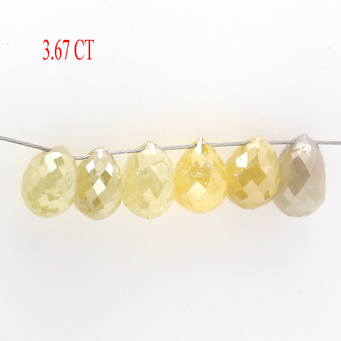 Natural Loose Briolette Yellow Grey Color Diamond 3.67 CT 5.70 MM Briolette Shape Rose Cut Diamond L1685