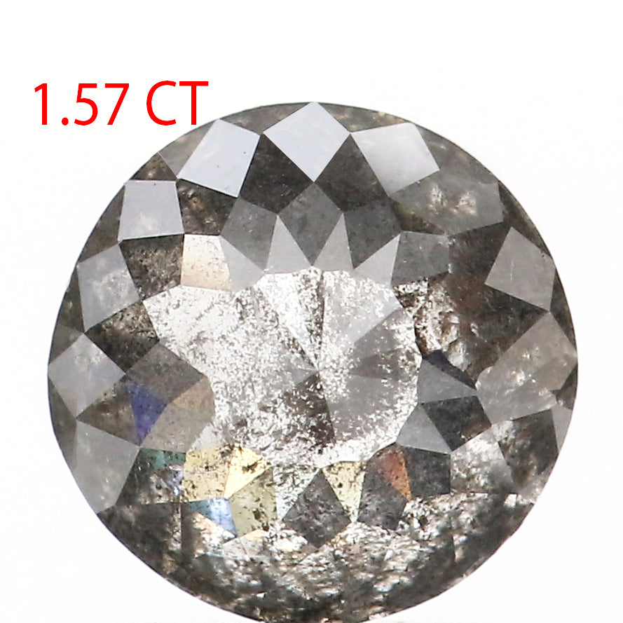 1.57 Ct Natural Loose Round Rose Cut Diamond Salt And Pepper Round Diamond 7.05 MM Natural Loose Black Grey Color Rose Cut Diamond QL9234