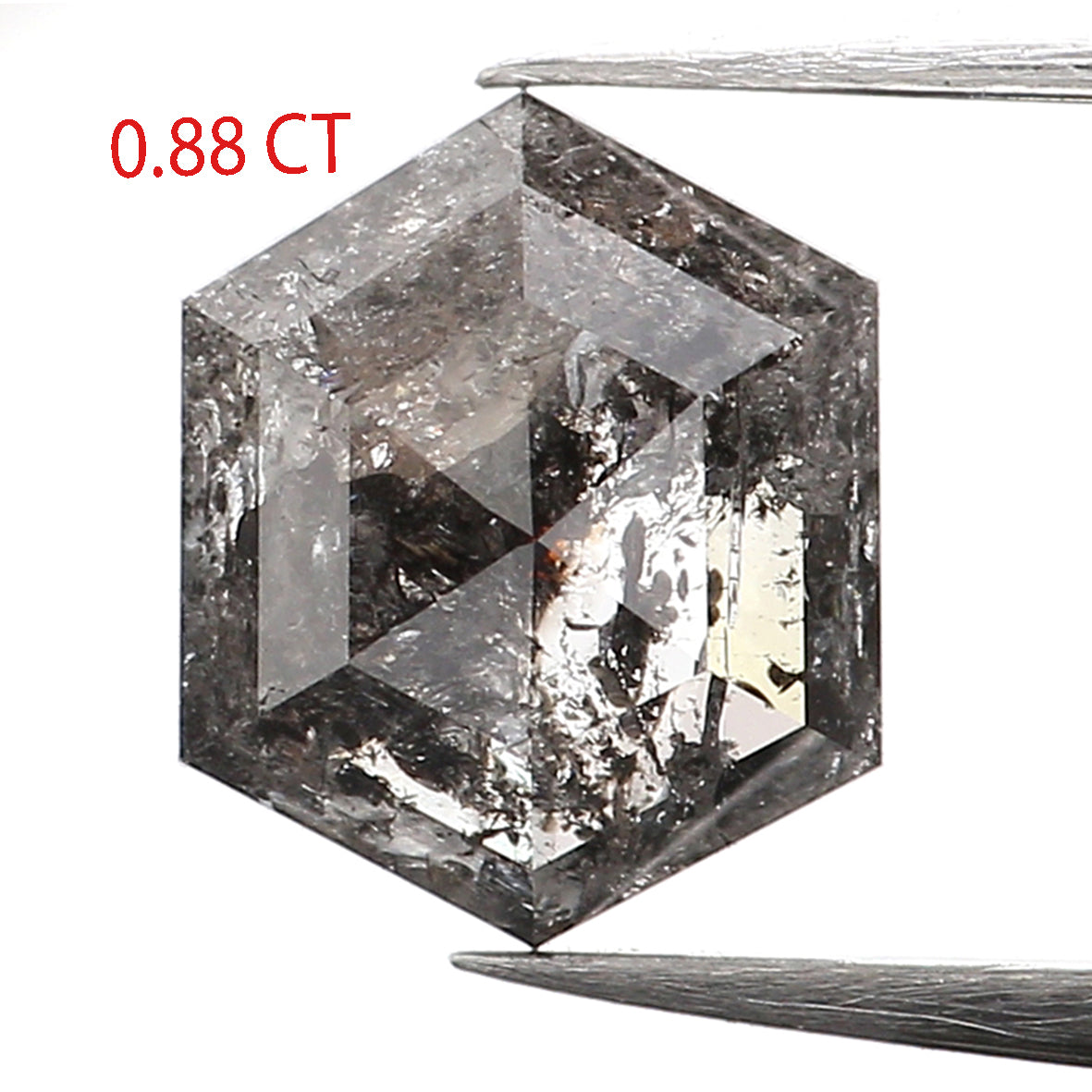 0.88 CT Natural Loose Hexagon Shape Diamond Salt and Pepper Hexagon Cut Diamond 6.80 MM Black Grey Color Hexagon Rose Cut Diamond QL9968