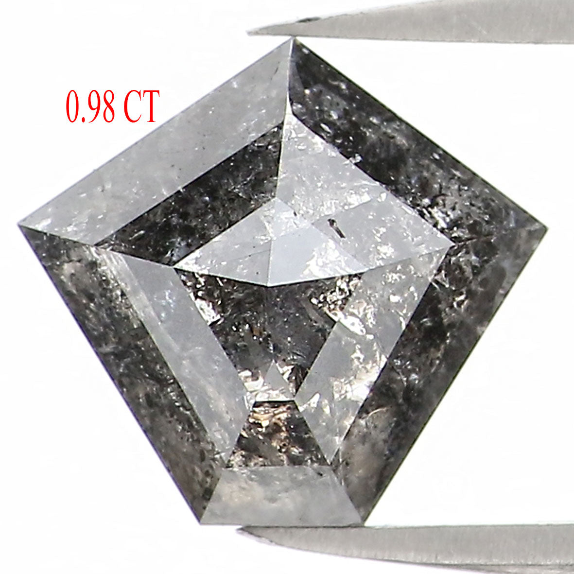 0.98 Ct Natural Loose Pentagon Shape Diamond Salt And Pepper Pentagon Cut Diamond 7.00 MM Black Gray Color Pentagon Rose Cut Diamond QL1222