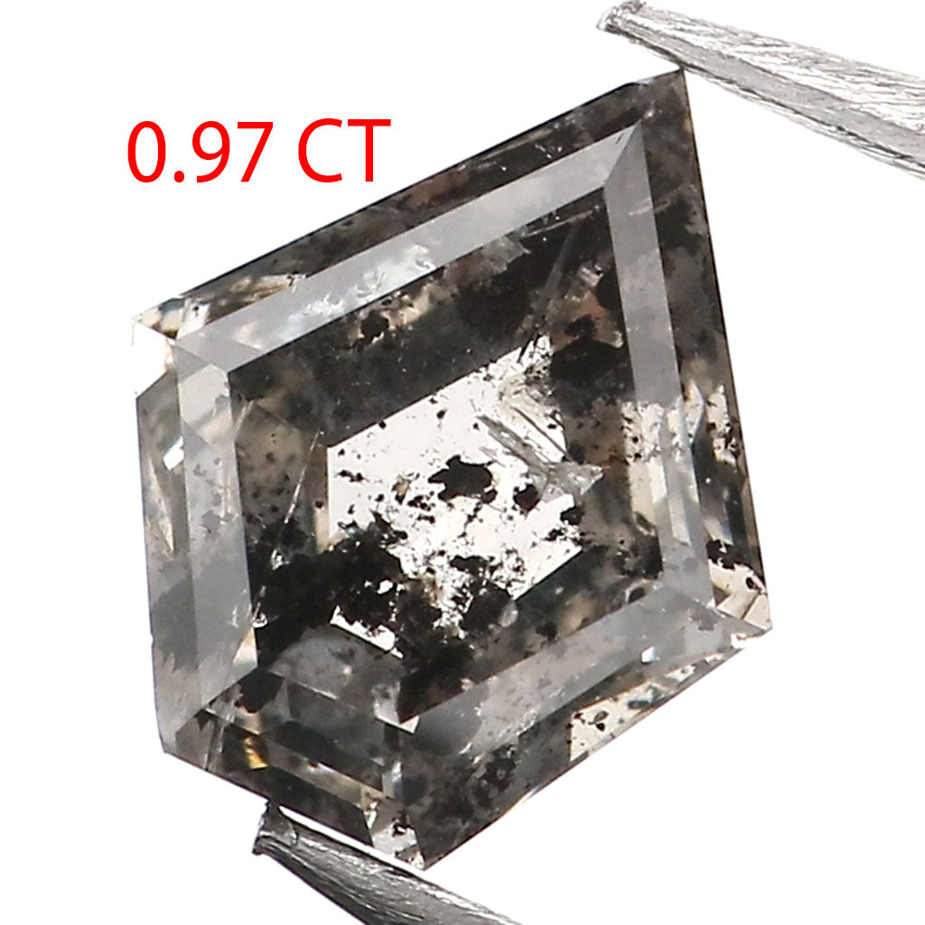 0.97 Ct Natural Loose Pentagon Shape Diamond Salt And Pepper Pentagon Cut Diamond 7.50 MM Black Gray Color Pentagon Rose Cut Diamond QL8964