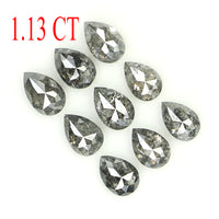 Natural Loose Pear Salt And Pepper Diamond Black Grey Color 1.13 CT 3.60 MM Pear Shape Rose Cut Diamond KDL1284