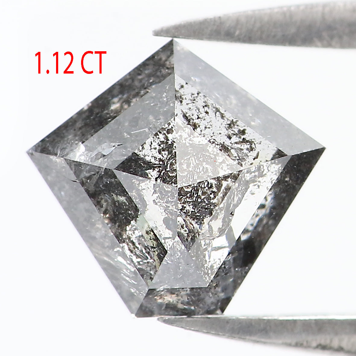 1.12 Ct Natural Loose Pentagon Shape Diamond Salt And Pepper Pentagon Cut Diamond 6.85 MM Black Gray Color Pentagon Rose Cut Diamond QL1501