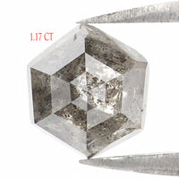 Natural Loose Hexagon Salt And Pepper Diamond Black Grey Color 1.17 CT 6.80 MM Hexagon Shape Rose Cut Diamond L1350