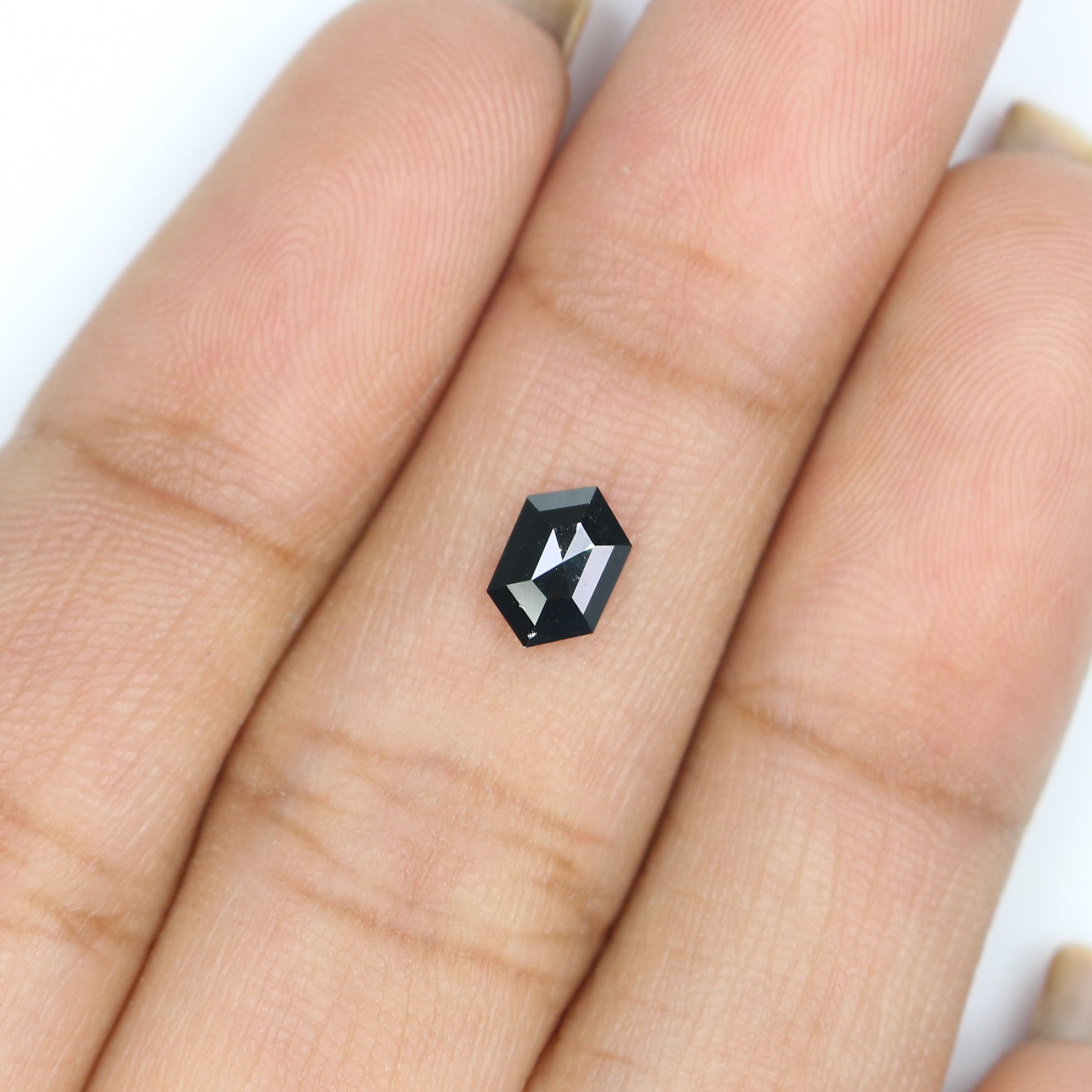 0.45 CT Natural Loose Hexagon Shape Diamond Black Color Hexagon Diamond 6.35 MM Natural Loose Black Color Hexagon Rose Cut Diamond KQ2640