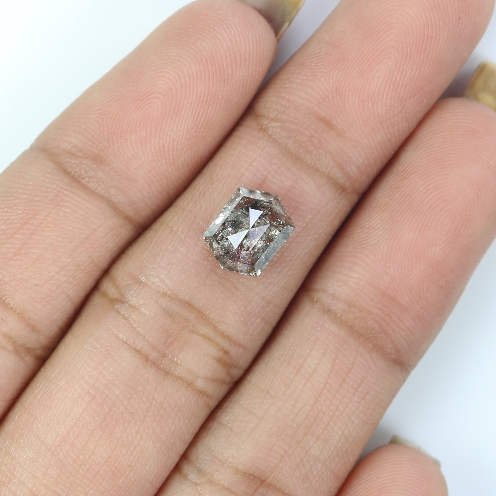 1.79 CT Natural Loose Hexagon Shape Diamond Salt And Pepper Hexagon Diamond 8.25 MM Black Grey Color Hexagon Shape Rose Cut Diamond QL2546
