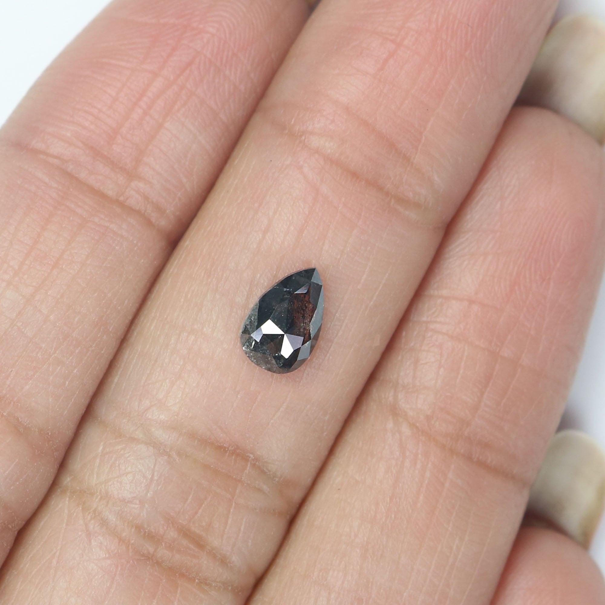 Natural Loose Pear Salt And Pepper Diamond Black Grey Color 0.66 CT 6.95 MM Pear Shape Rose Cut Diamond L2439
