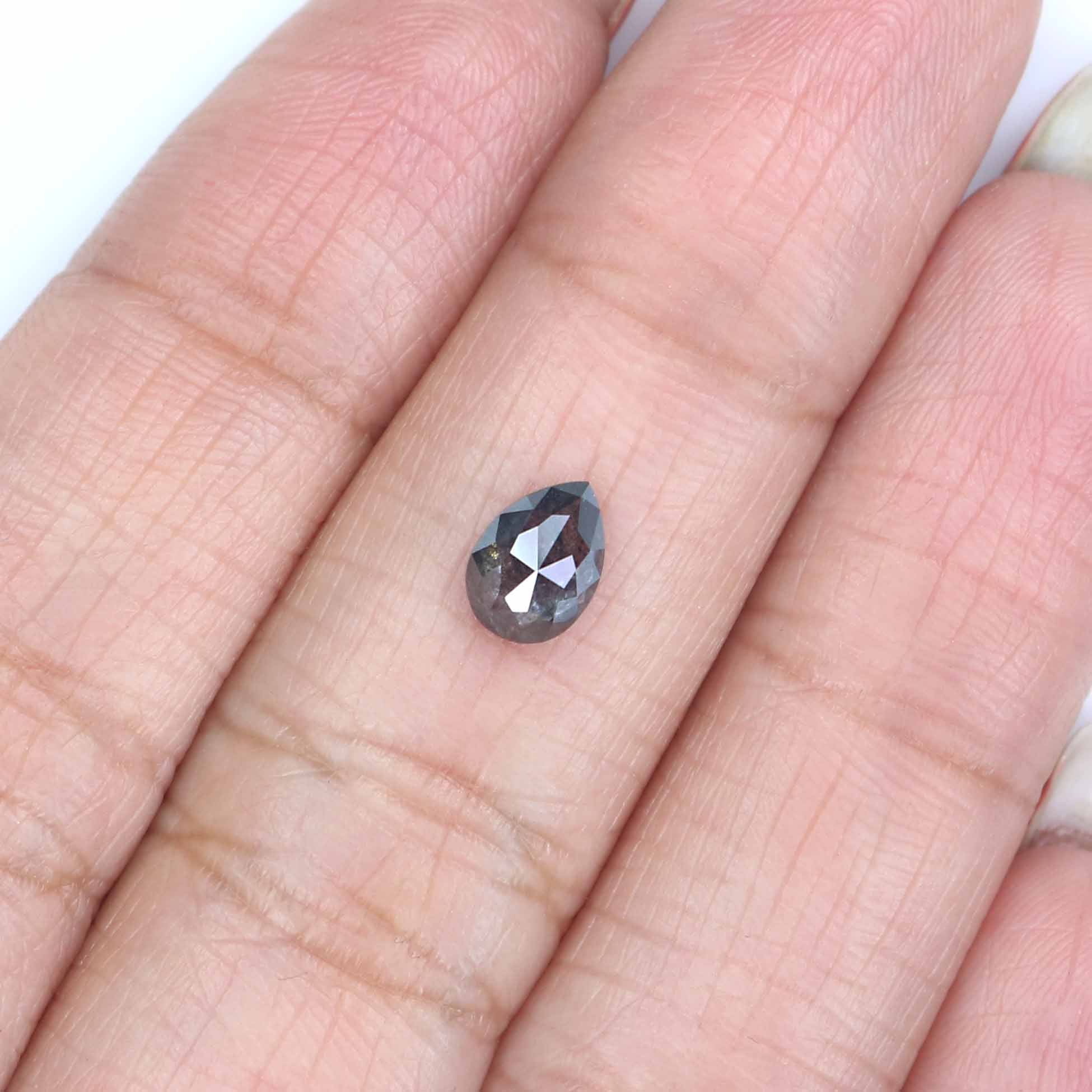 0.70 CT Natural Loose Pear Shape Diamond Salt And Pepper Pear Rose Cut Diamond 6.50 MM Black Grey Color Pear Shape Rose Cut Diamond QL2359