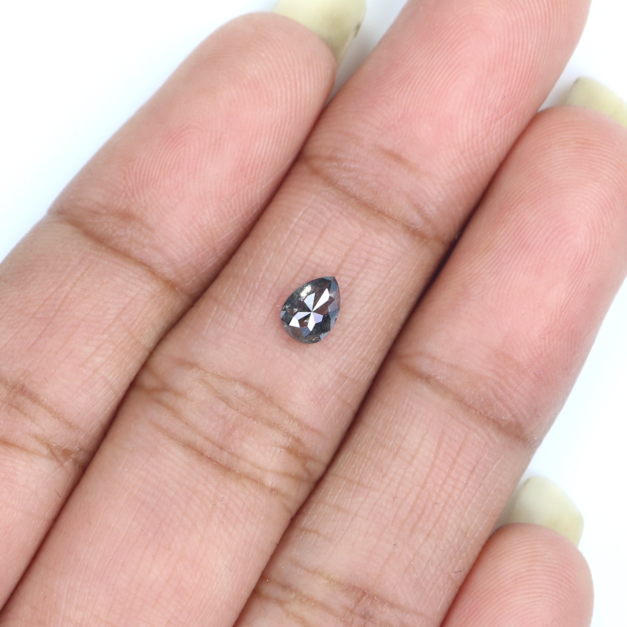 Natural Loose Pear Salt And Pepper Diamond Black Grey Color 0.43 CT 5.32 MM Pear Shape Rose Cut Diamond KR2540