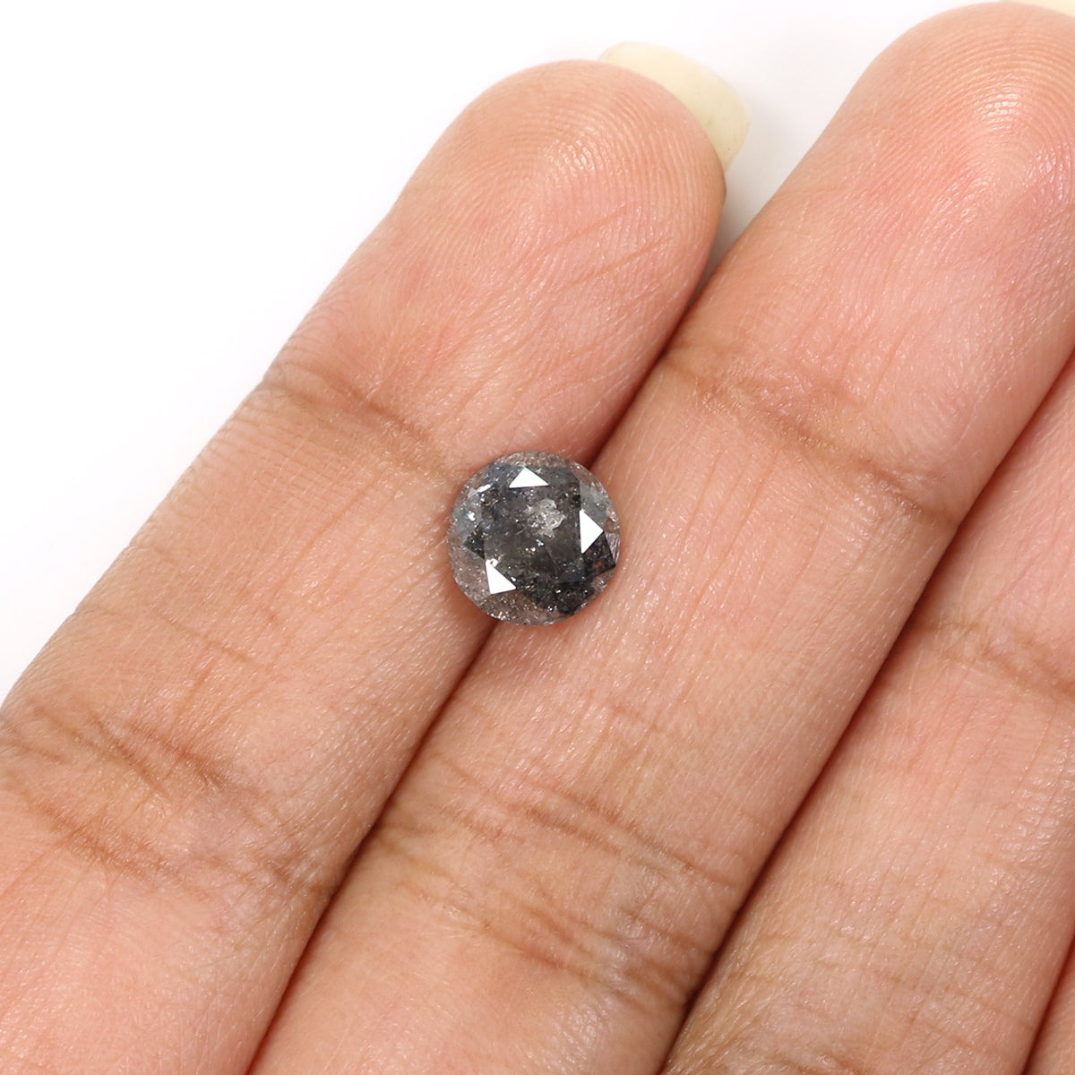 1.96 CT Natural Loose Round Shape Diamond Black Grey Color Round Shape Diamond 7.50 MM Salt And Pepper Round Brilliant Cut Diamond QL8077