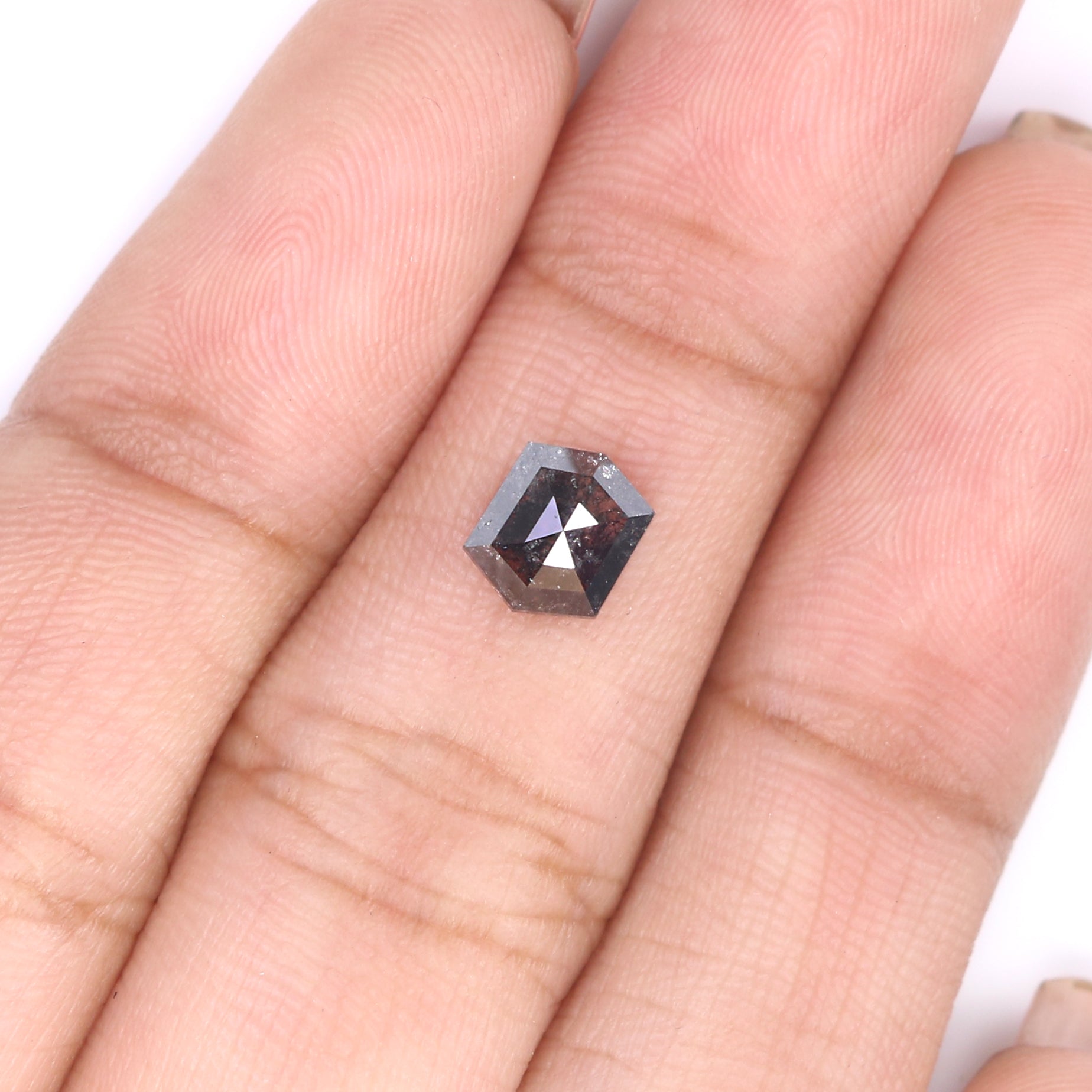 0.89 CT Natural Loose Hexagon Shape Diamond Salt And Pepper Hexagon Diamond 6.35 MM Black Grey Color Hexagon Shape Rose Cut Diamond QL2163