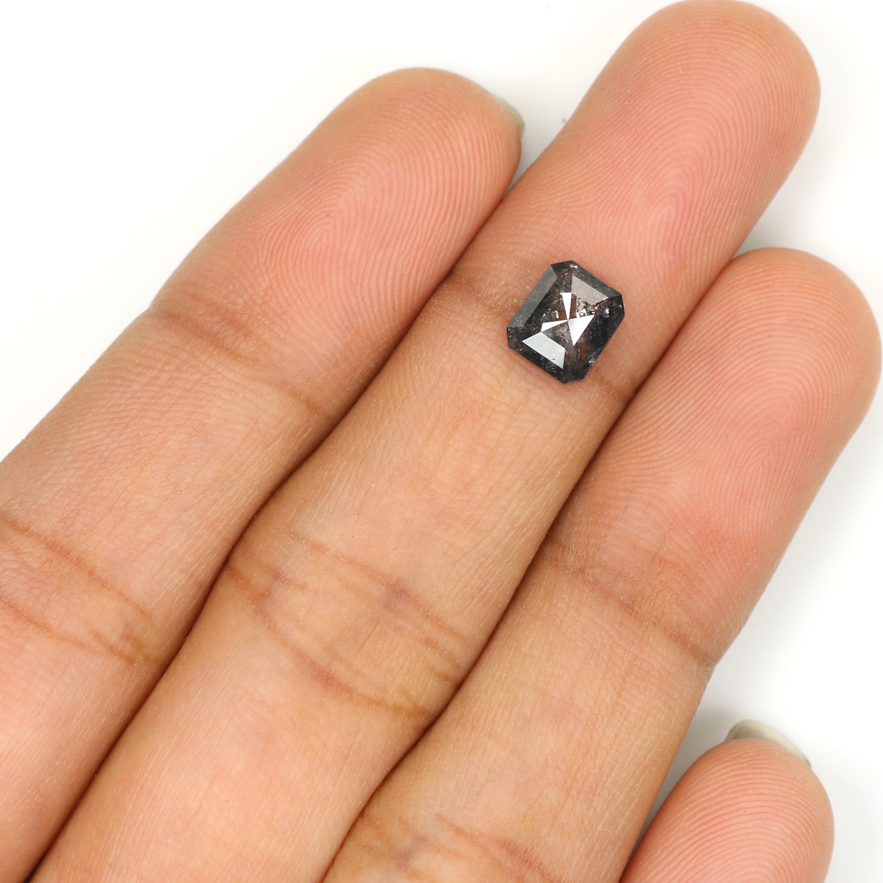 0.99 CT Natural Loose Emerald Shape Diamond Salt And Pepper Emerald Shape Diamond 6.40 MM Black Grey Color Emerald Rose Cut Diamond LQ1337