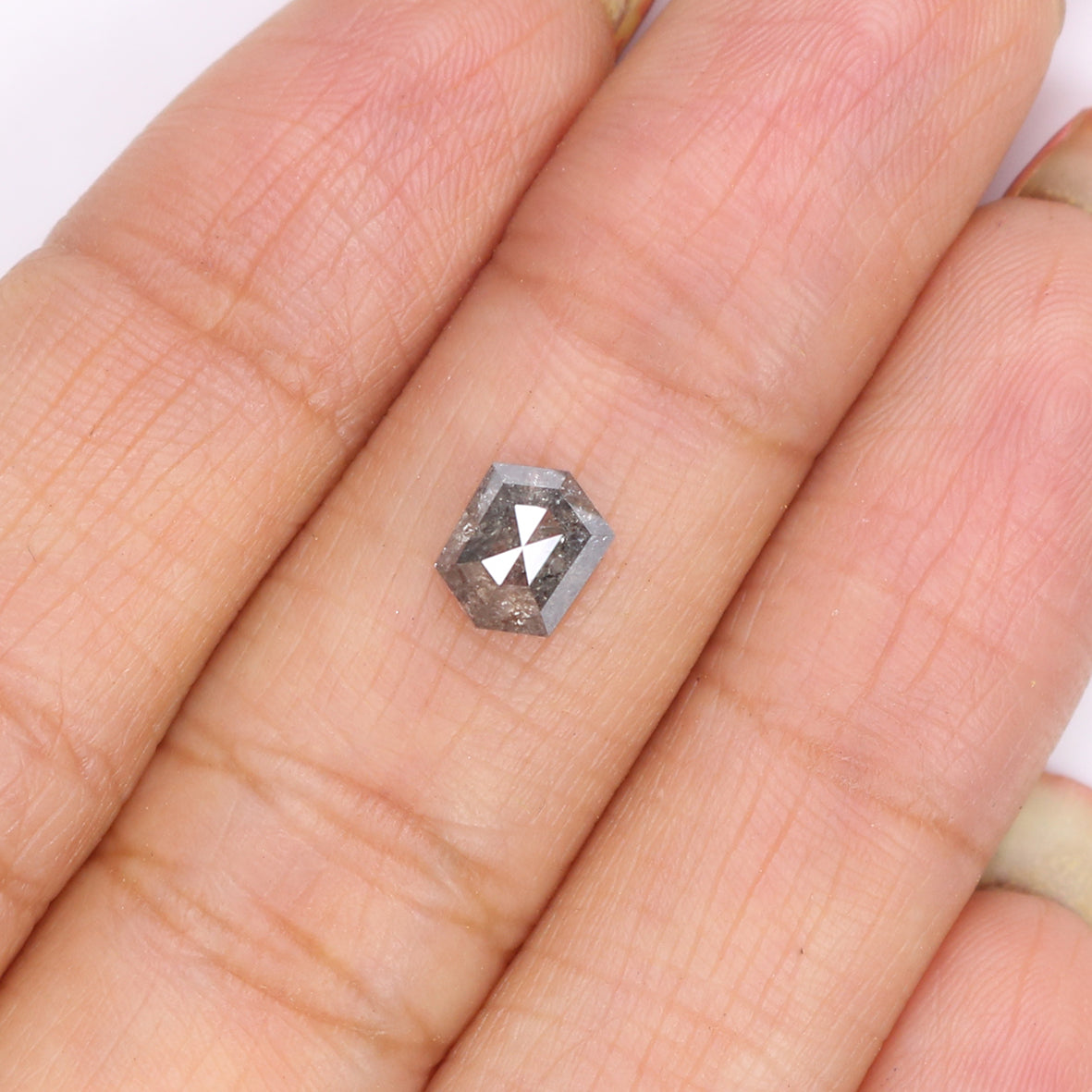 1.00 CT Natural Loose Hexagon Shape Diamond Salt And Pepper Hexagon Cut Diamond 6.45 MM Natural Black Grey Hexagon Rose Cut Diamond QL2077