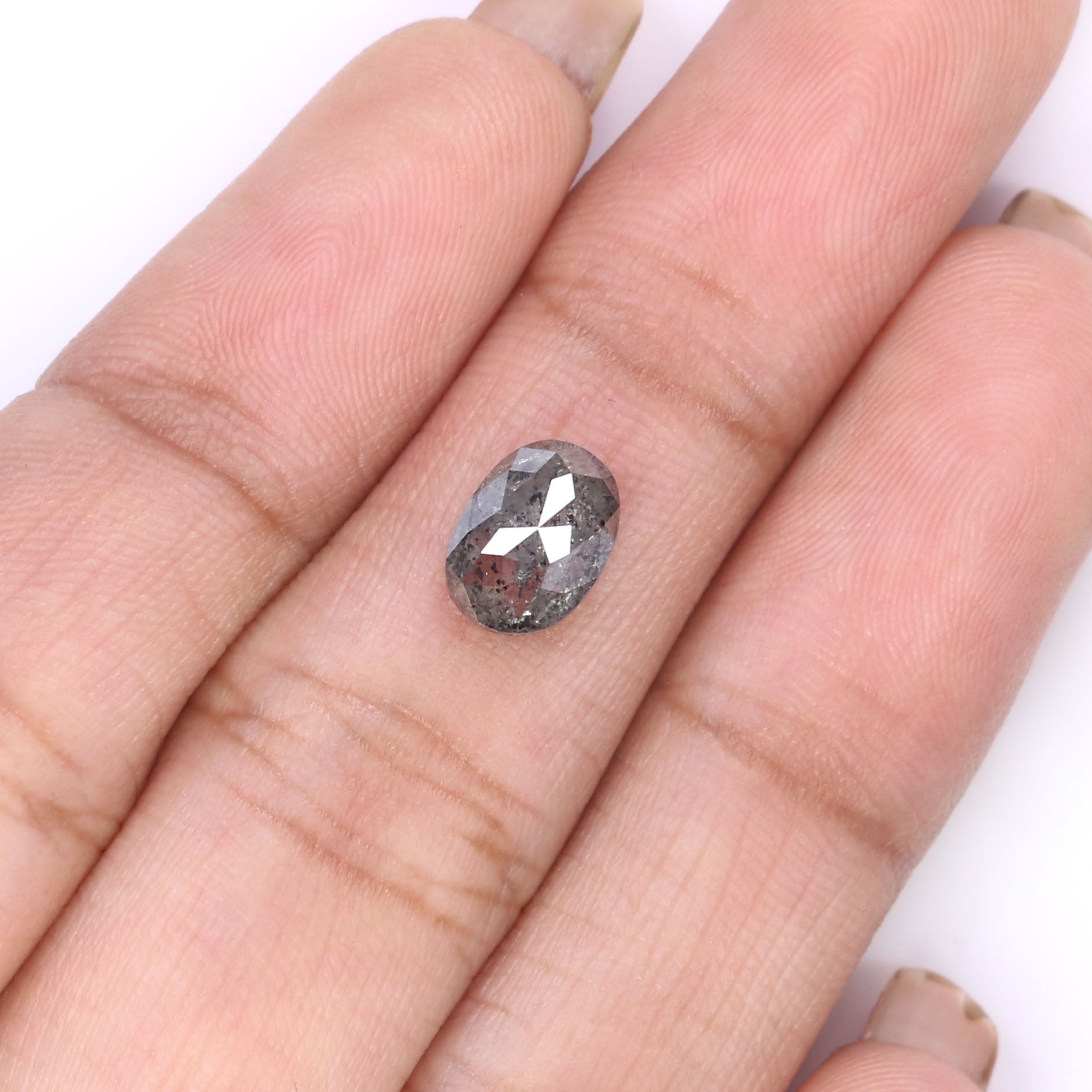 Natural Loose Oval Salt And Pepper Diamond Black Grey Color 1.25 CT 7.80 MM Oval Shape Rose Cut Diamond L2206