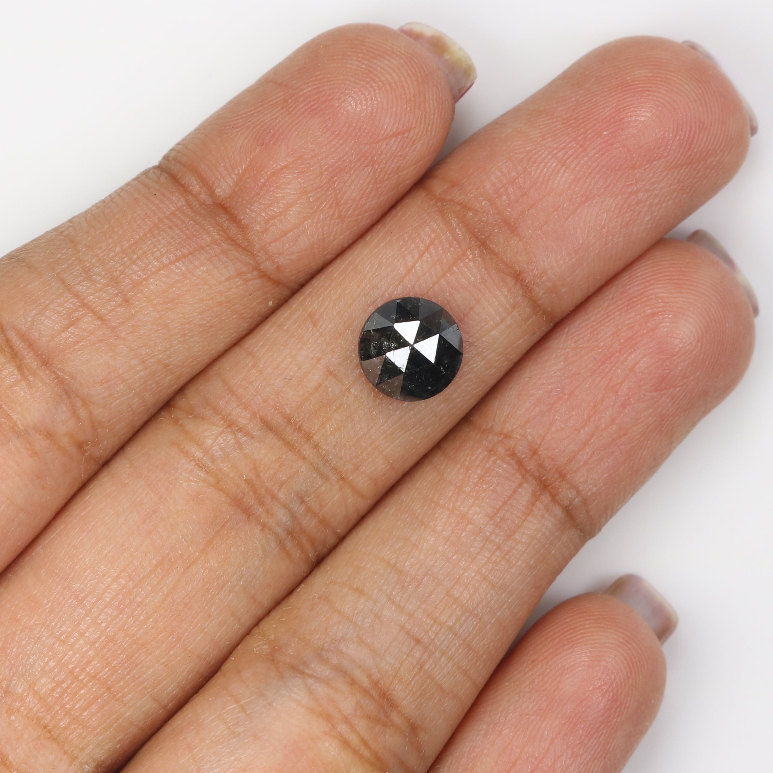 1.72 CT Natural Loose Round Rose Cut Diamond Salt And Pepper Round Diamond 7.40 MM Natural Loose Black Grey Color Rose Cut Diamond LQ1637