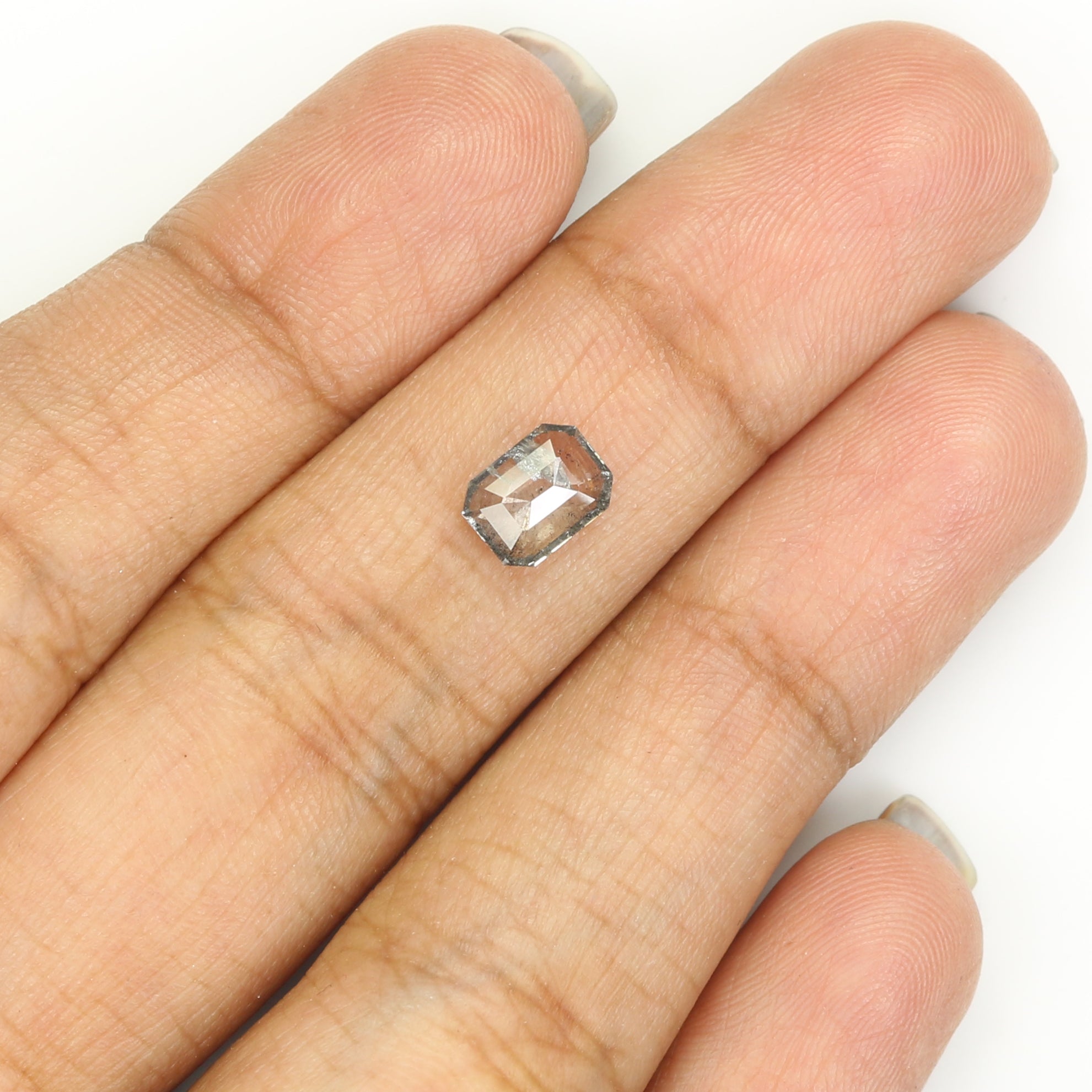 Natural Loose Emerald Salt And Pepper Diamond Black Grey Color 0.88 CT 6.75 MM Emerald Shape Rose Cut Diamond L1424