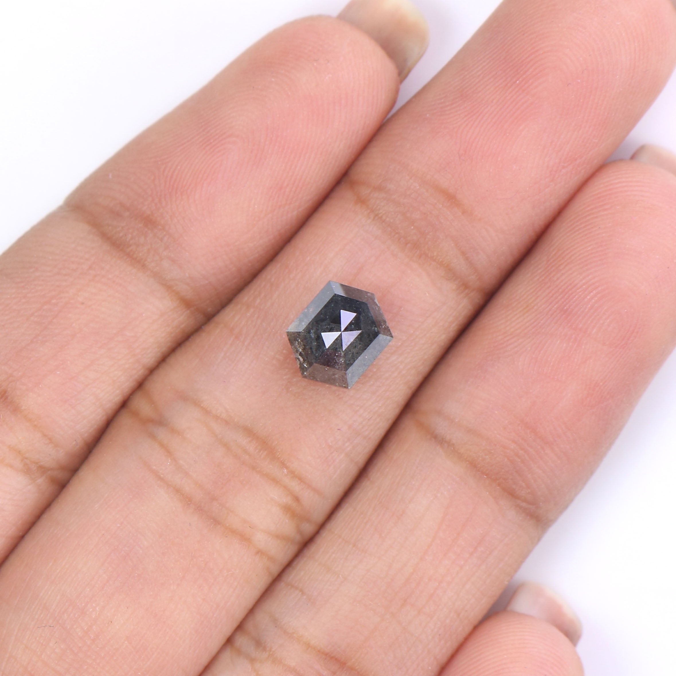 1.35 CT Natural Loose Hexagon Shape Diamond Salt And Pepper Hexagon Shape Diamond 7.25 MM Black Grey Color Hexagon Rose Cut Diamond LQ2288