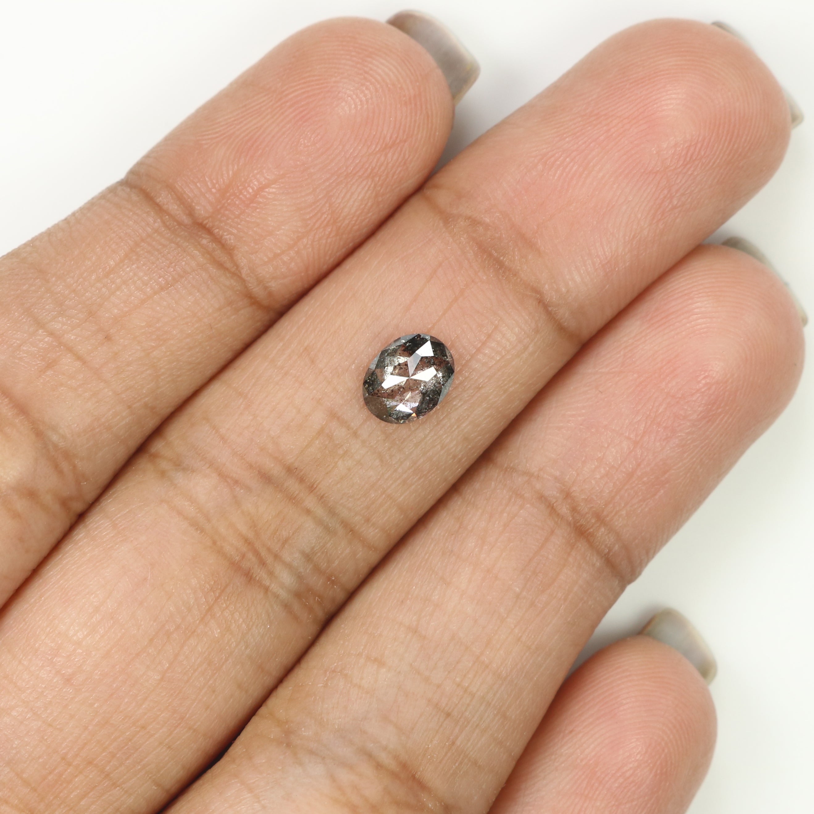 0.79 CT Natural Loose Oval Shape Diamond Salt And Pepper Oval Rose Cut Diamond 6.35 MM Black Grey Color Oval Shape Rose Cut Diamond QL1476