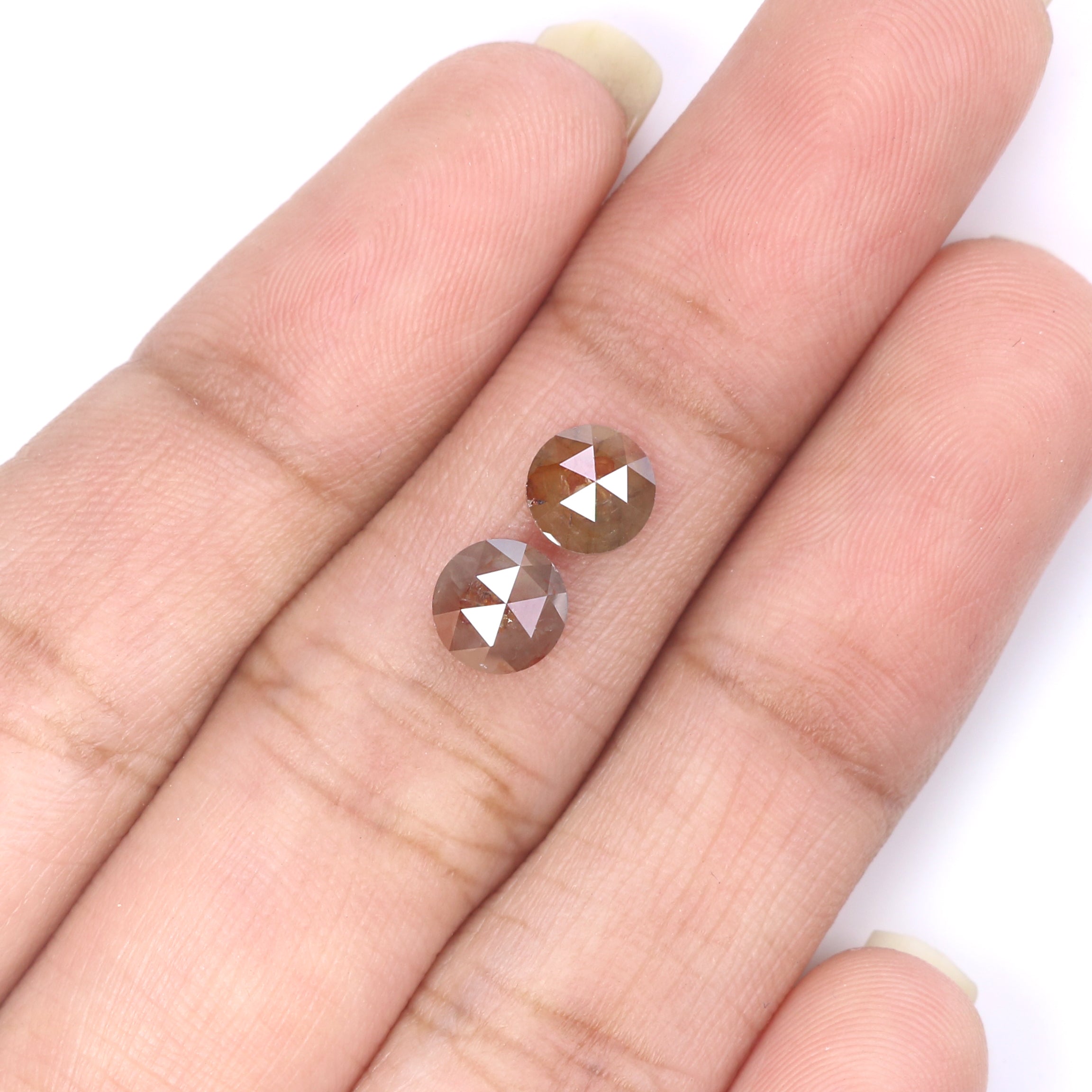 1.44 CT Natural Loose Round Rose Cut Pair Diamond Brown Color Round Cut Diamond 5.40 MM Natural Grey Diamond Round Rose Cut Diamond LQ7792