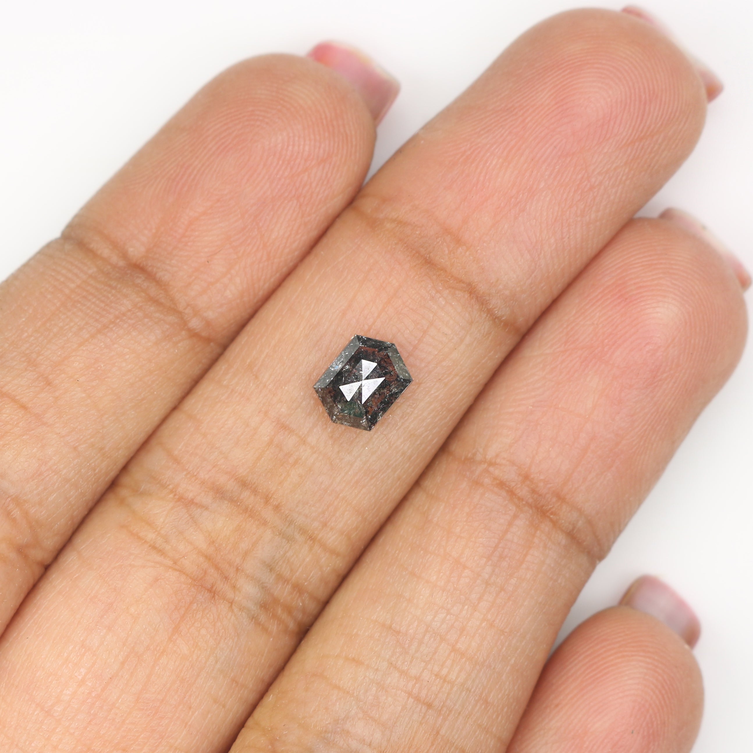 0.83 CT Natural Loose Hexagon Shape Diamond Salt And Pepper Hexagon Shape Diamond 6.50 MM Black Grey Color Hexagon Rose Cut Diamond QL1503