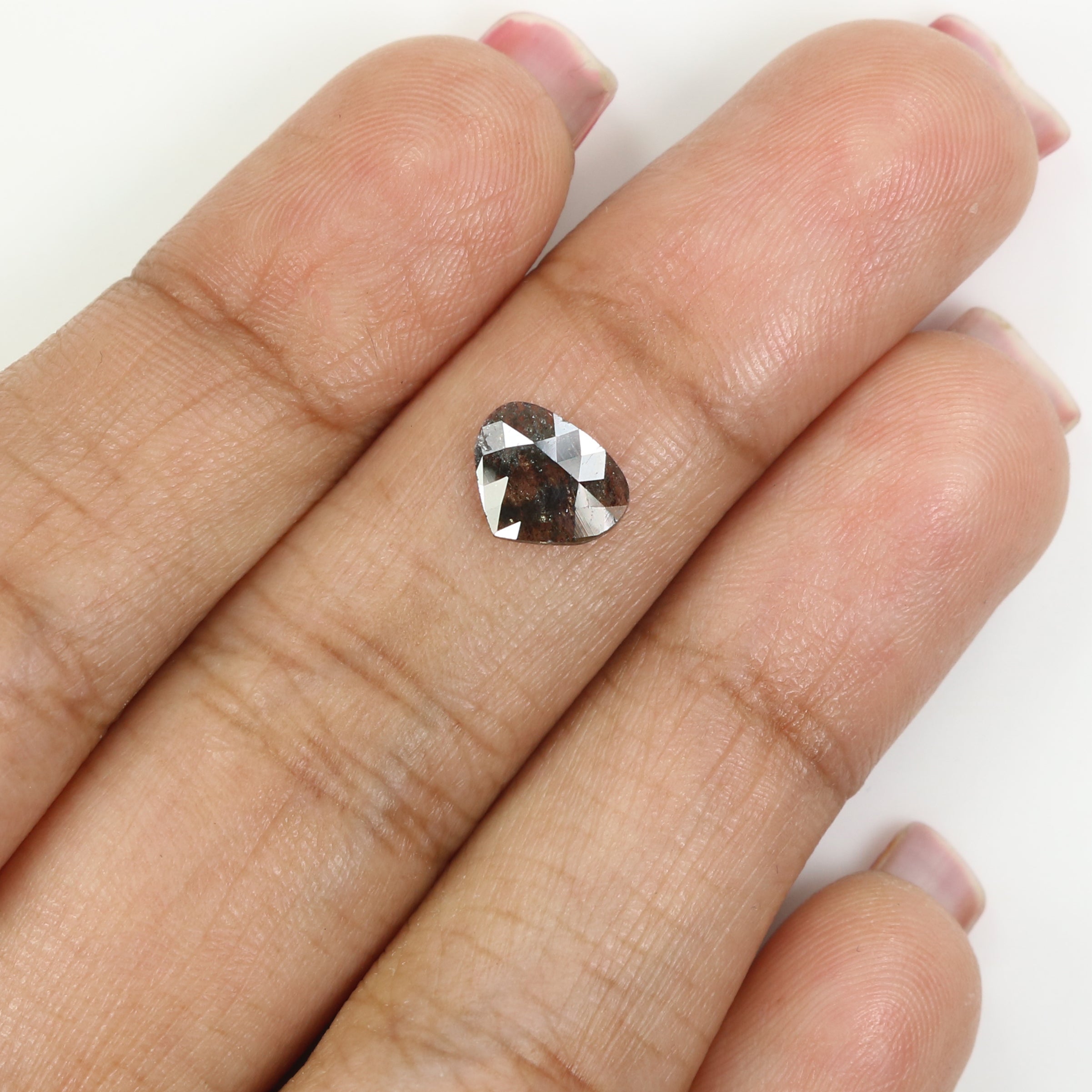 Natural Loose Heart Salt And Papper Diamond Black Grey Color 0.52 CT 6.40 MM Heart Shape Rose Cut L1558