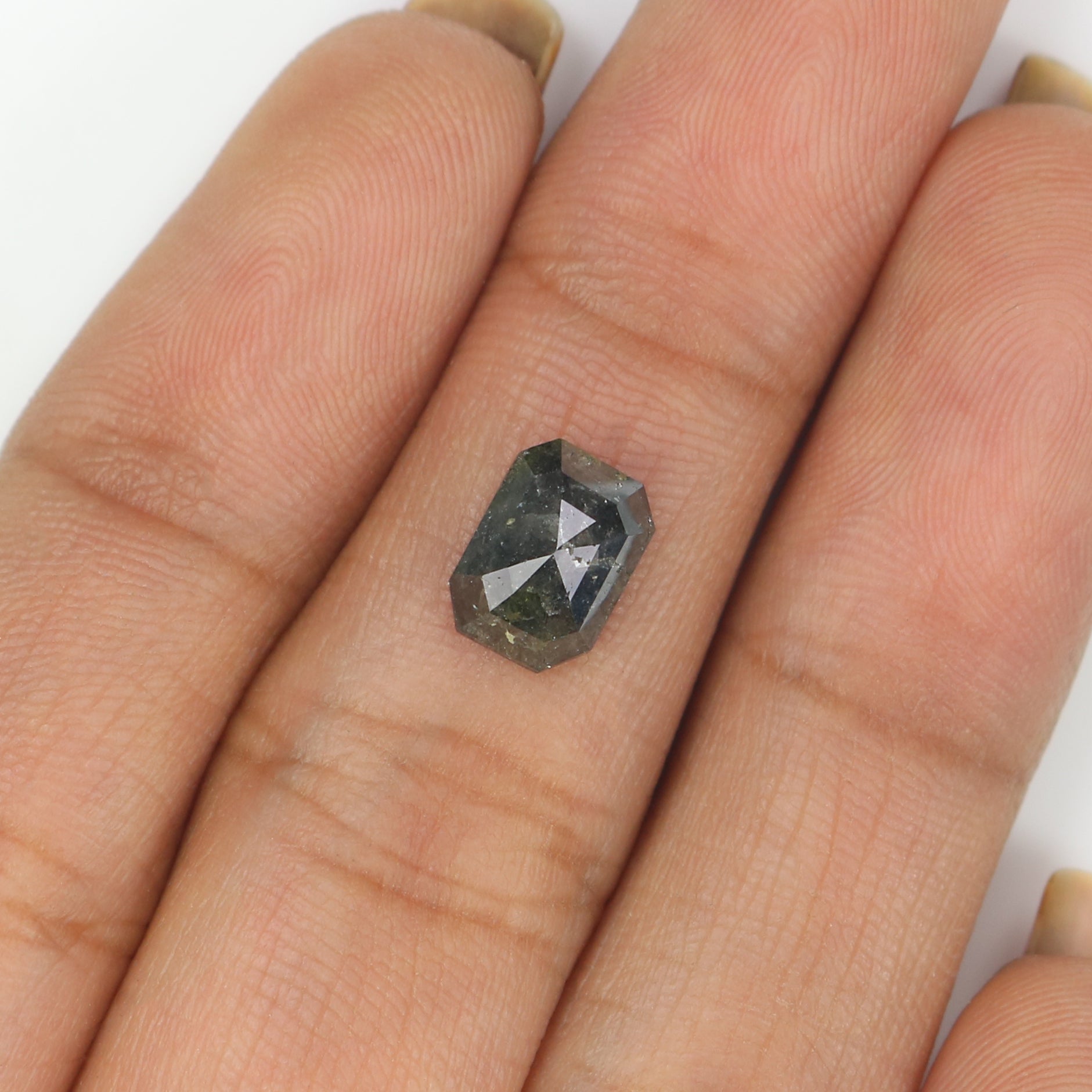 1.36 CT Natural Loose Emerald Shape Diamond Salt And Pepper Emerald Cut Diamond 7.95 MM Natural Black Grey Emerald Rose Cut Diamond KQ2634