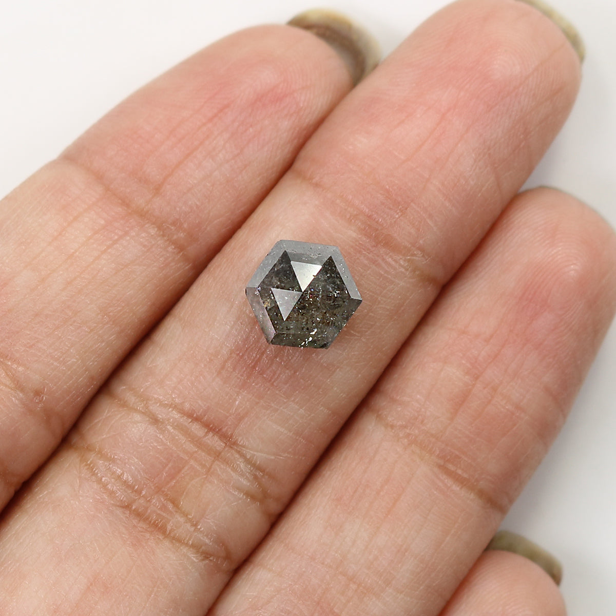 Natural Loose Hexagon Salt And Pepper Diamond Black Grey Color 2.50 CT 7.40 MM Hexagon Shape Rose Cut Diamond KR1754