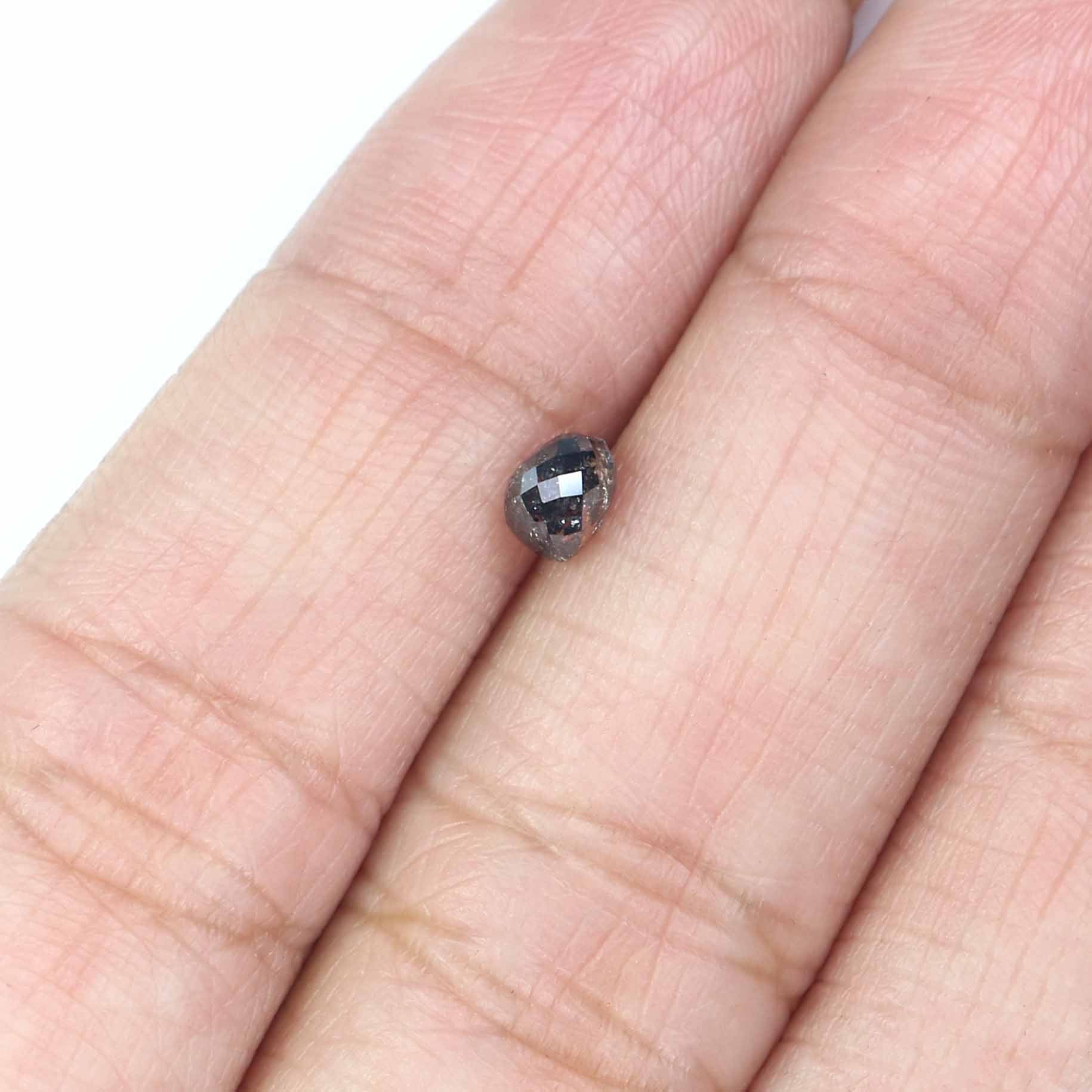 0.56 CT Natural Loose Briolette Shape Diamond Salt And Pepper Drop Cut Diamond 4.60 MM Natural Black Grey Color Drop Rose Cut Diamond LQ5679