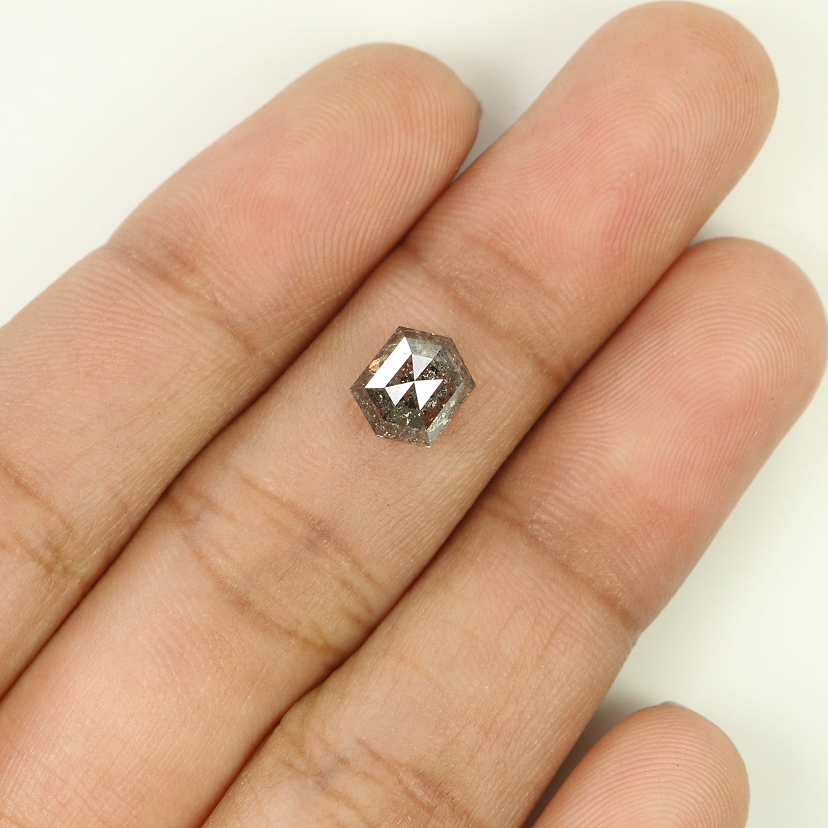 1.41 CT Natural Loose Hexagon Shape Diamond Salt And Pepper Hexagon Diamond 7.50 MM Black Grey Color Hexagon Shape Rose Cut Diamond QL1262