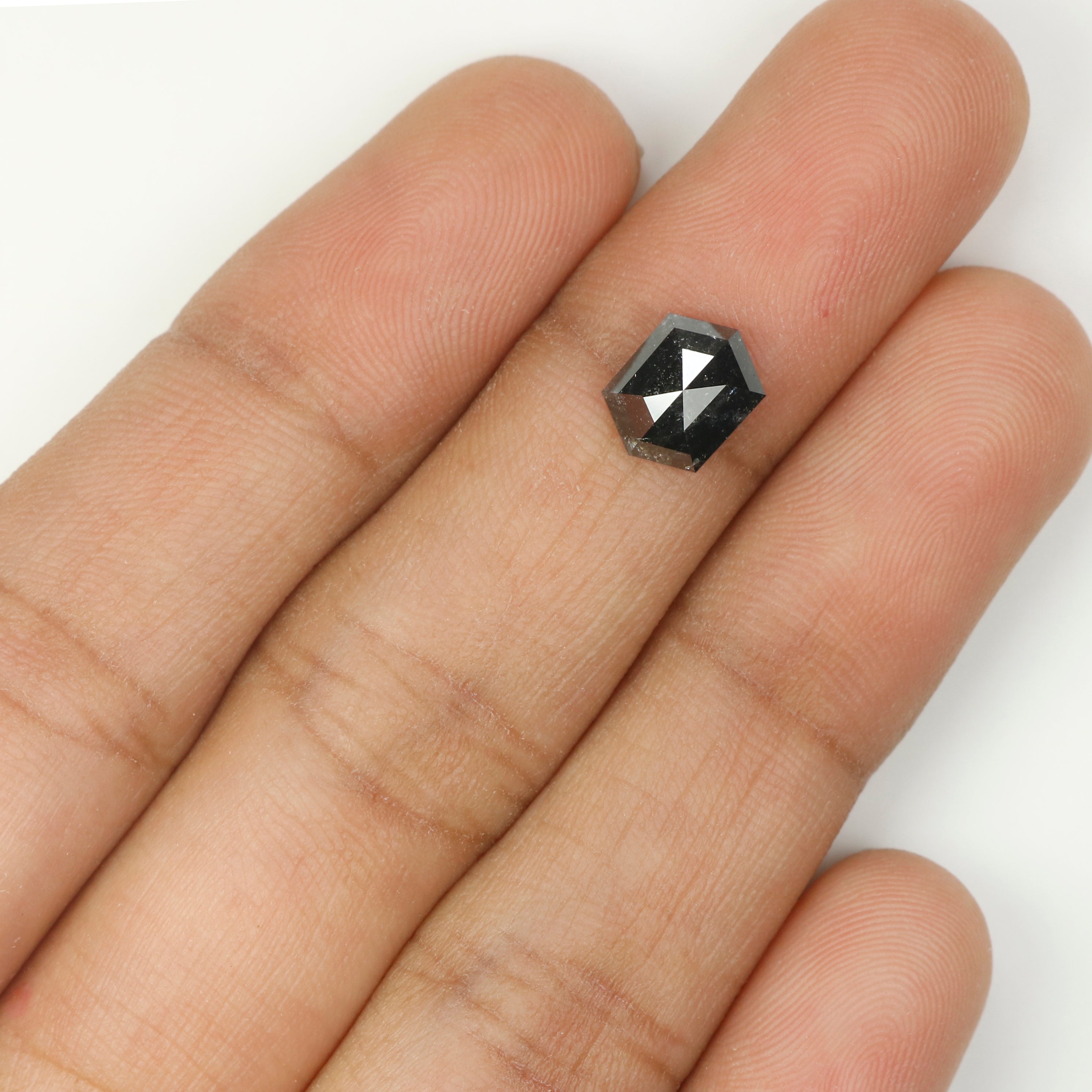 1.55 CT Natural Loose Hexagon Shape Diamond Salt And Pepper Hexagon Diamond 8.00 MM Black Grey Color Hexagon Shape Rose Cut Diamond QL734
