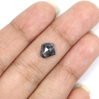 Natural Loose Pentagon Salt And Pepper Diamond Black Grey Color 1.47 CT 8.30 MM Pentagon Shape Rose Cut Diamond L048