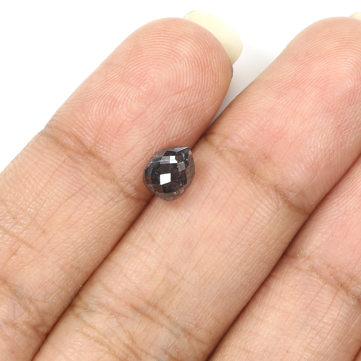 1.59 CT Natural Loose Briolette Shape Diamond Salt And Pepper Drop Cut Diamond 6.80 MM Natural Black Grey Color Drop Rose Cut Diamond LQ5680