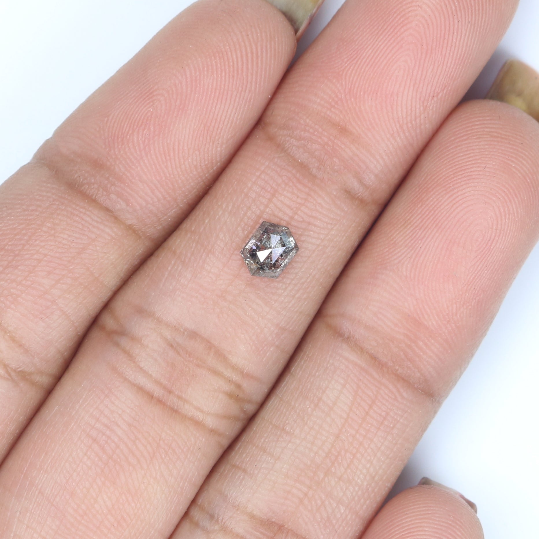 0.41 CT Natural Loose Hexagon Shape Diamond Salt And Pepper Hexagon Diamond 4.90 MM Natural Black Grey Color Hexagon Rose Cut Diamond KQ2586