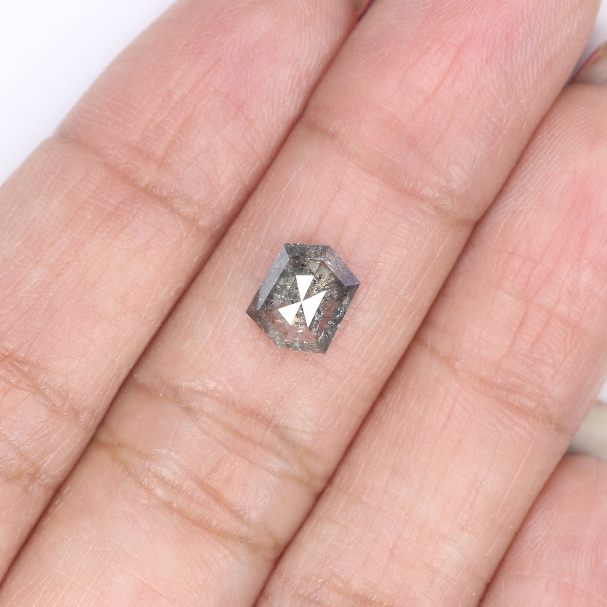 1.30 CT Natural Loose Hexagon Cut Diamond Salt And Pepper Hexagon Diamond 7.55 MM Natural Loose Black Grey Color Hexagon Cut Diamond QL2058