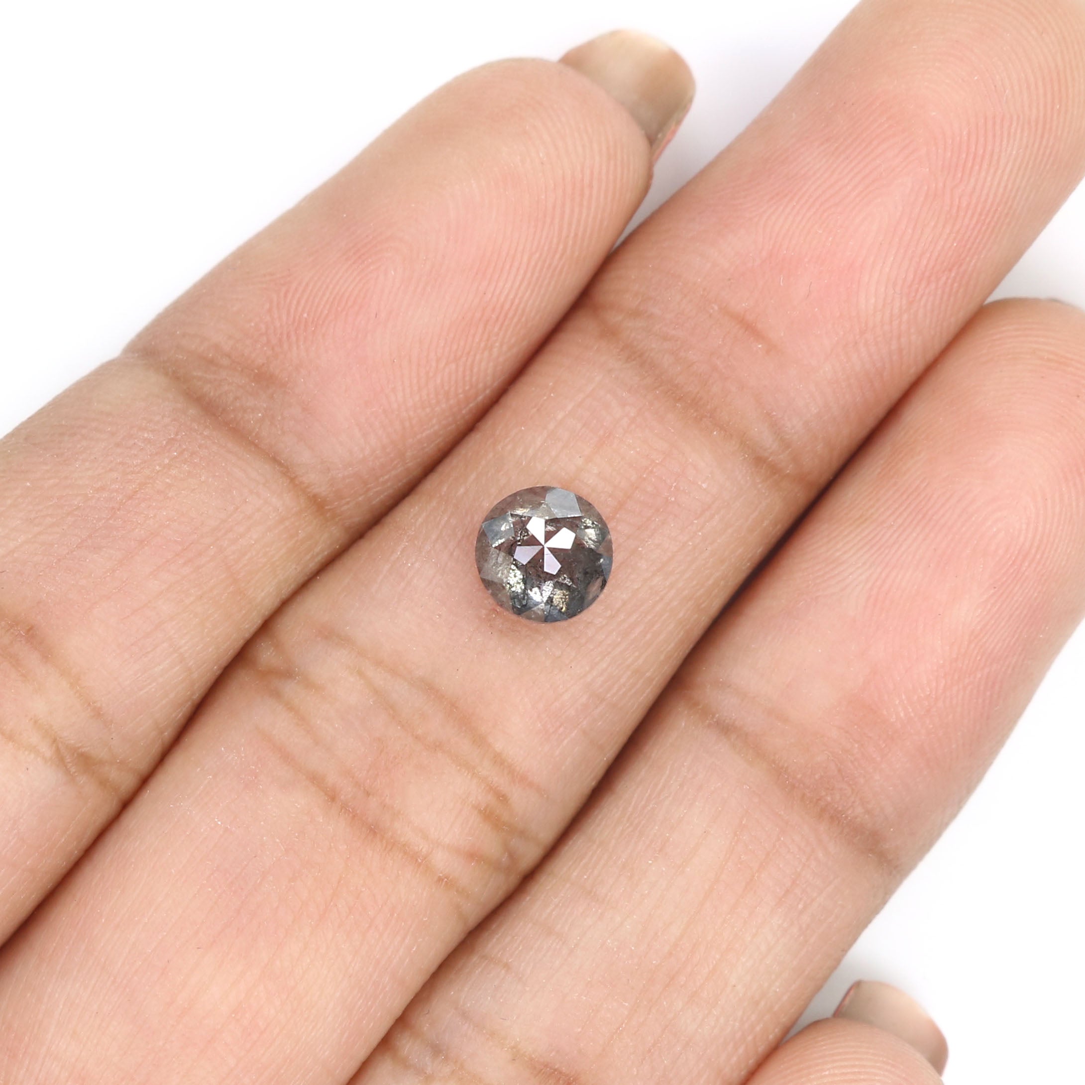 0.88 Ct Natural Loose Round Rose Cut Diamond Black Gray Color Diamond 5.60 MM Natural Loose Salt and Pepper Diamond Rose Cut Diamond QL2132