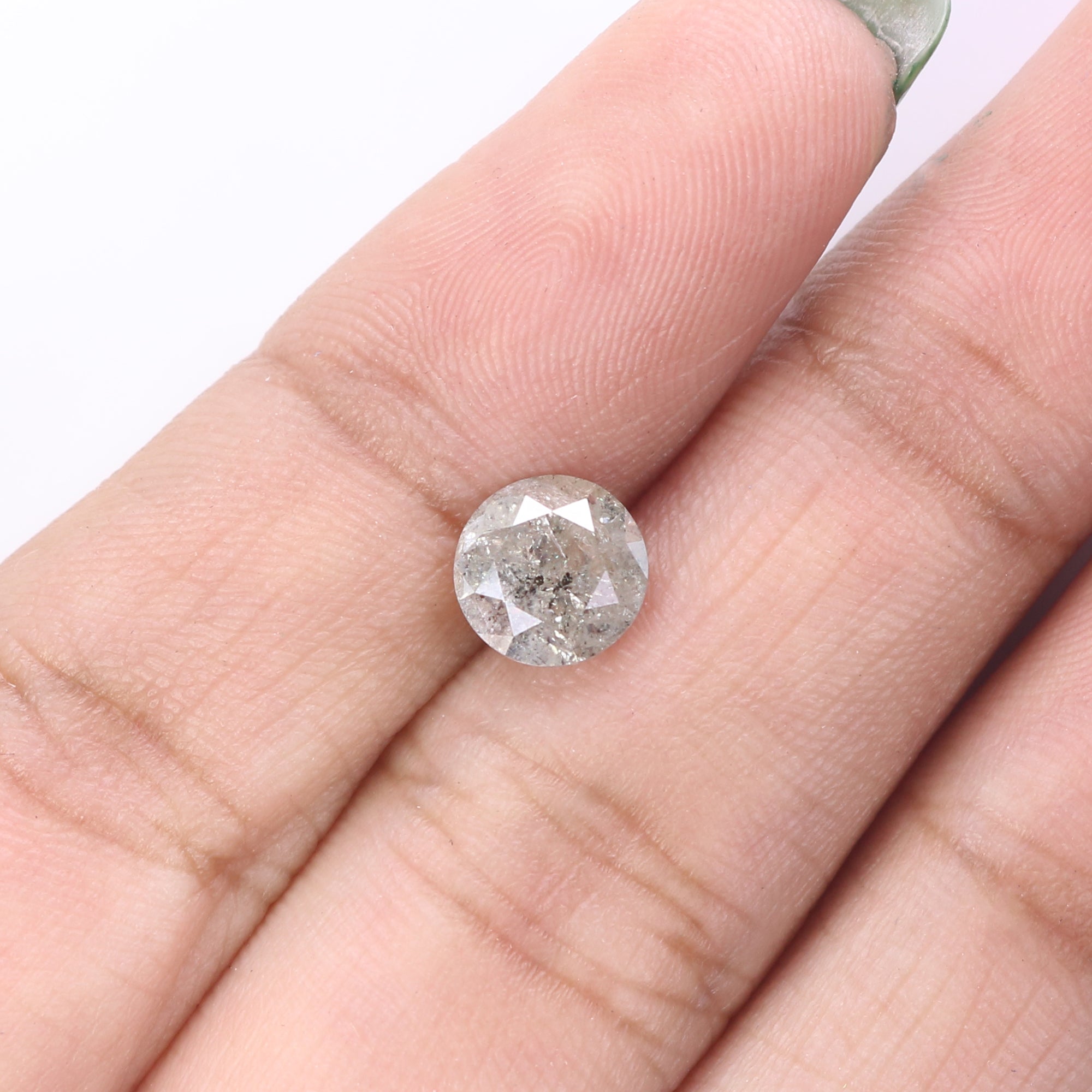 Natural Loose Round Brilliant Cut Salt And Pepper Diamond Grey Color 1.34 CT 6.62 MM Round Shape Diamond L2249