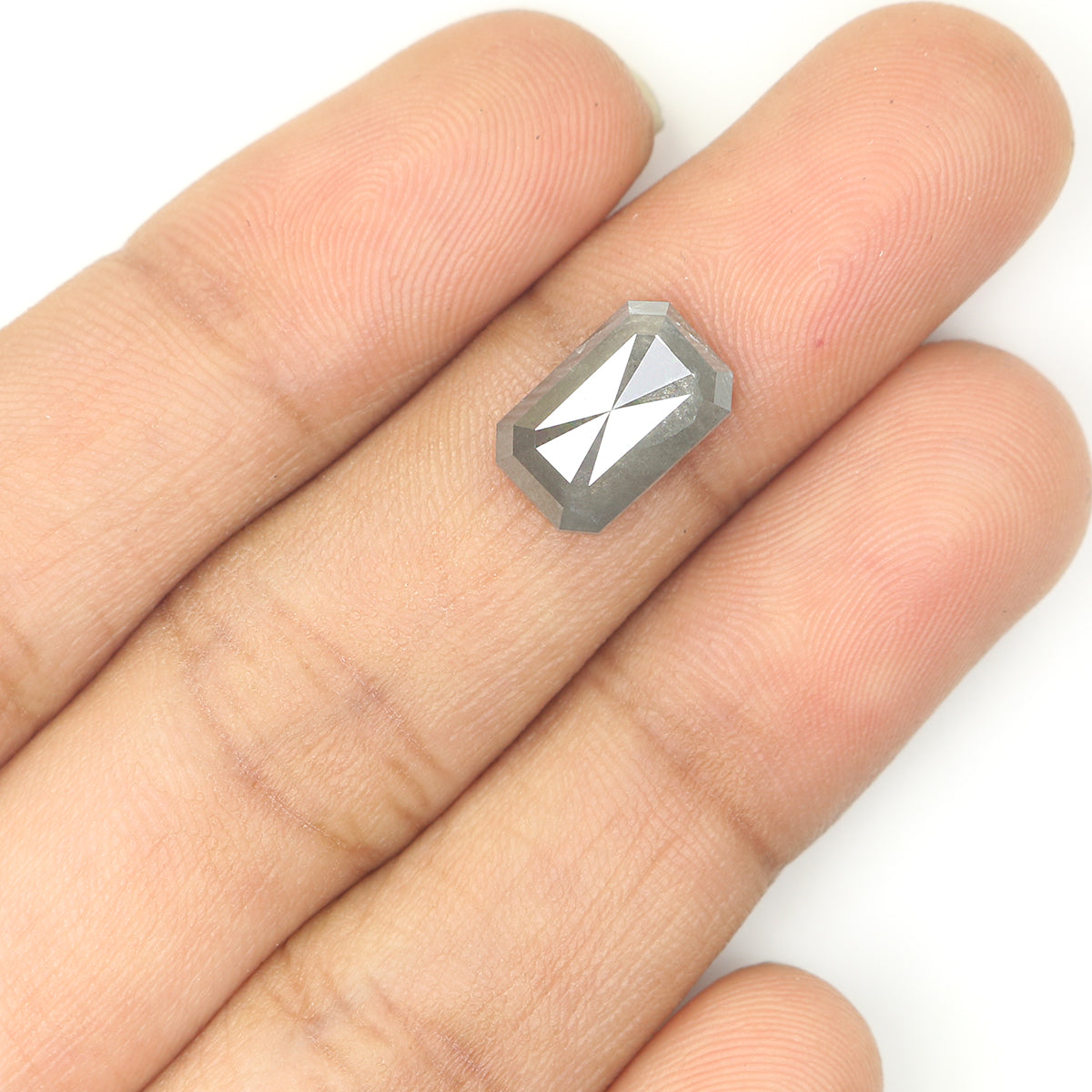 3.06 CT Natural Loose Emerald Shape Diamond Salt And Pepper Emerald Shape Diamond 10.50 MM Grey Color Emerald Rose Cut Diamond QL1155