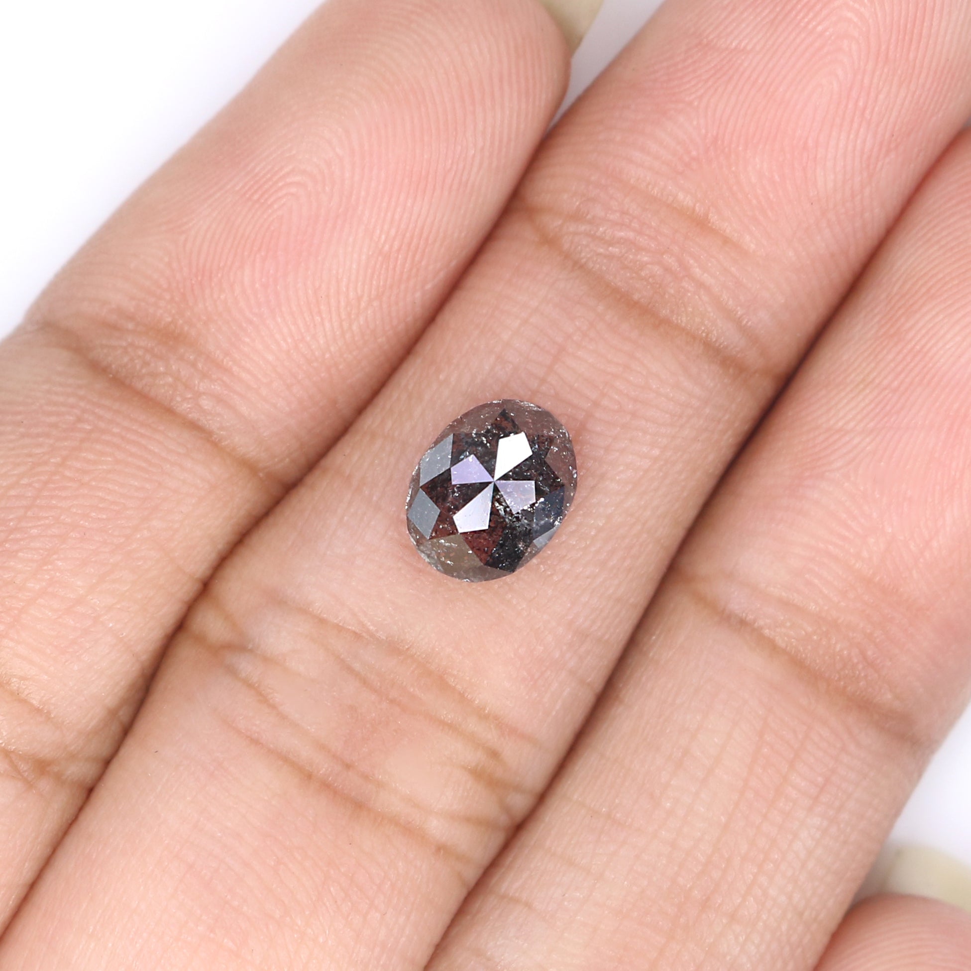 Natural Loose Oval Salt And Pepper Diamond Black Grey Color 1.18 CT 7.45 MM Oval Shape Rose Cut Diamond KDL2273