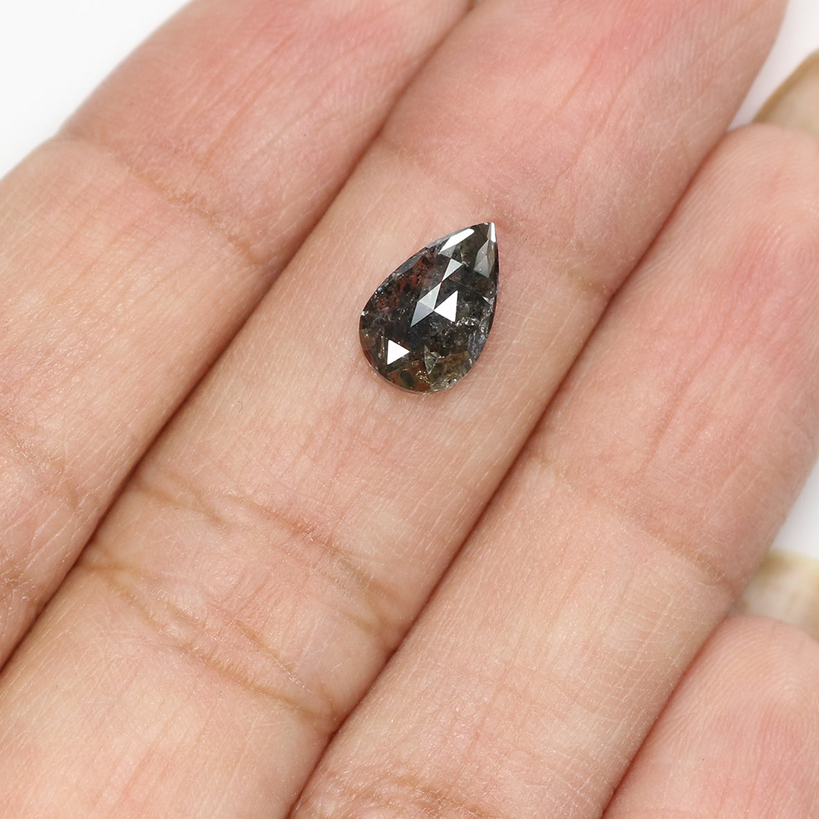 Natural Loose Pear Salt And Pepper Diamond Black Grey Color 1.18 CT 9.30 MM Pear Shape Rose Cut Diamond L1762