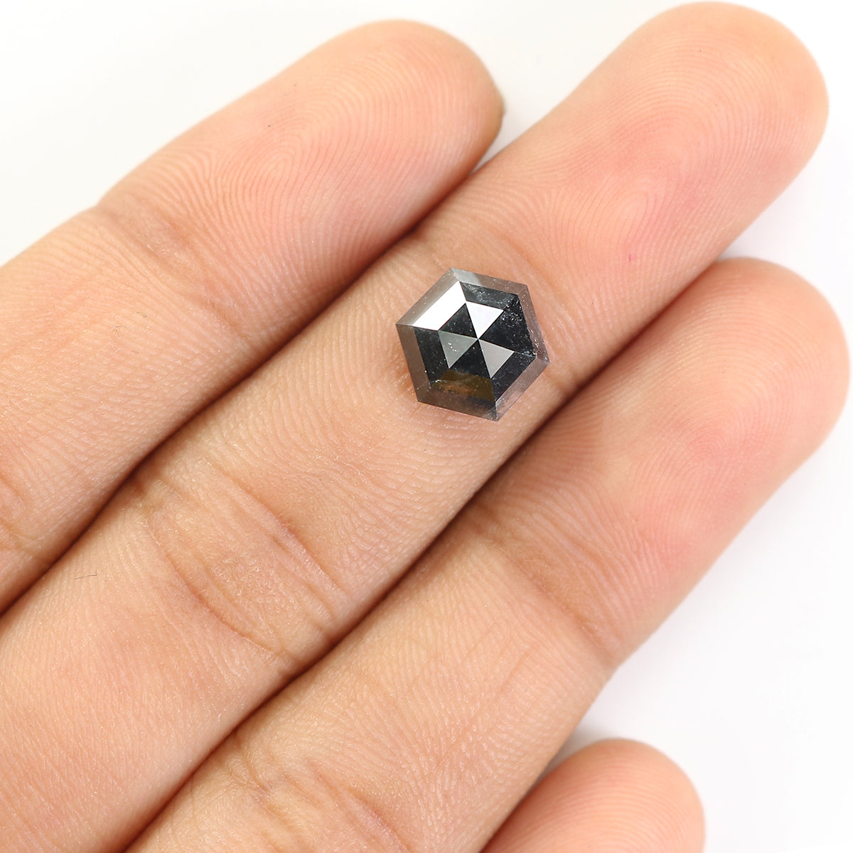 2.45 CT Natural Loose Hexagon Shape Diamond Salt And Pepper Hexagon Diamond 9.25 MM Black Grey Color Hexagon Shape Rose Cut Diamond QL1092