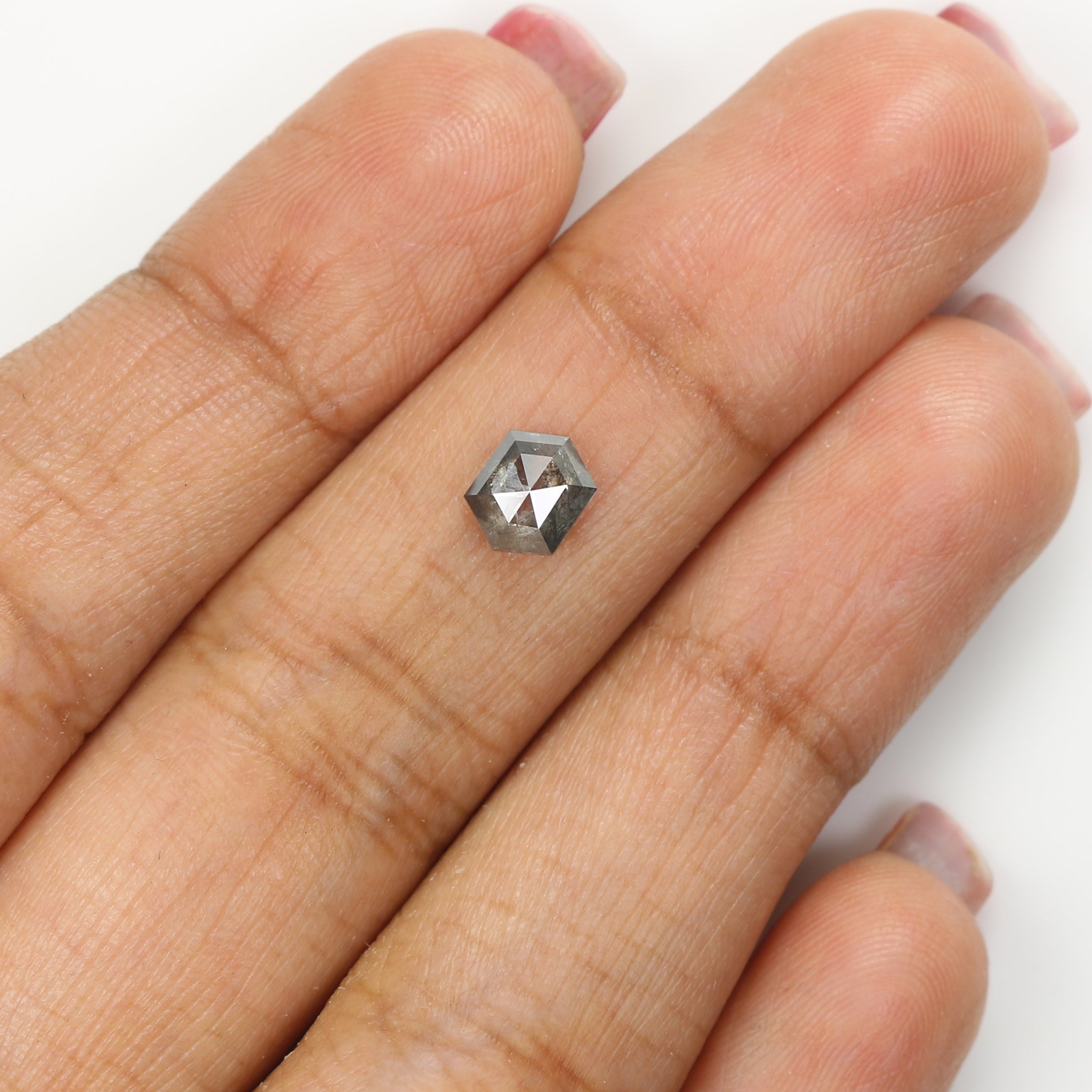 0.77 CT Natural Loose Hexagon Shape Diamond Salt And Pepper Hexagon Cut Diamond 6.30 MM Natural Black Grey Hexagon Rose Cut Diamond LQ1541