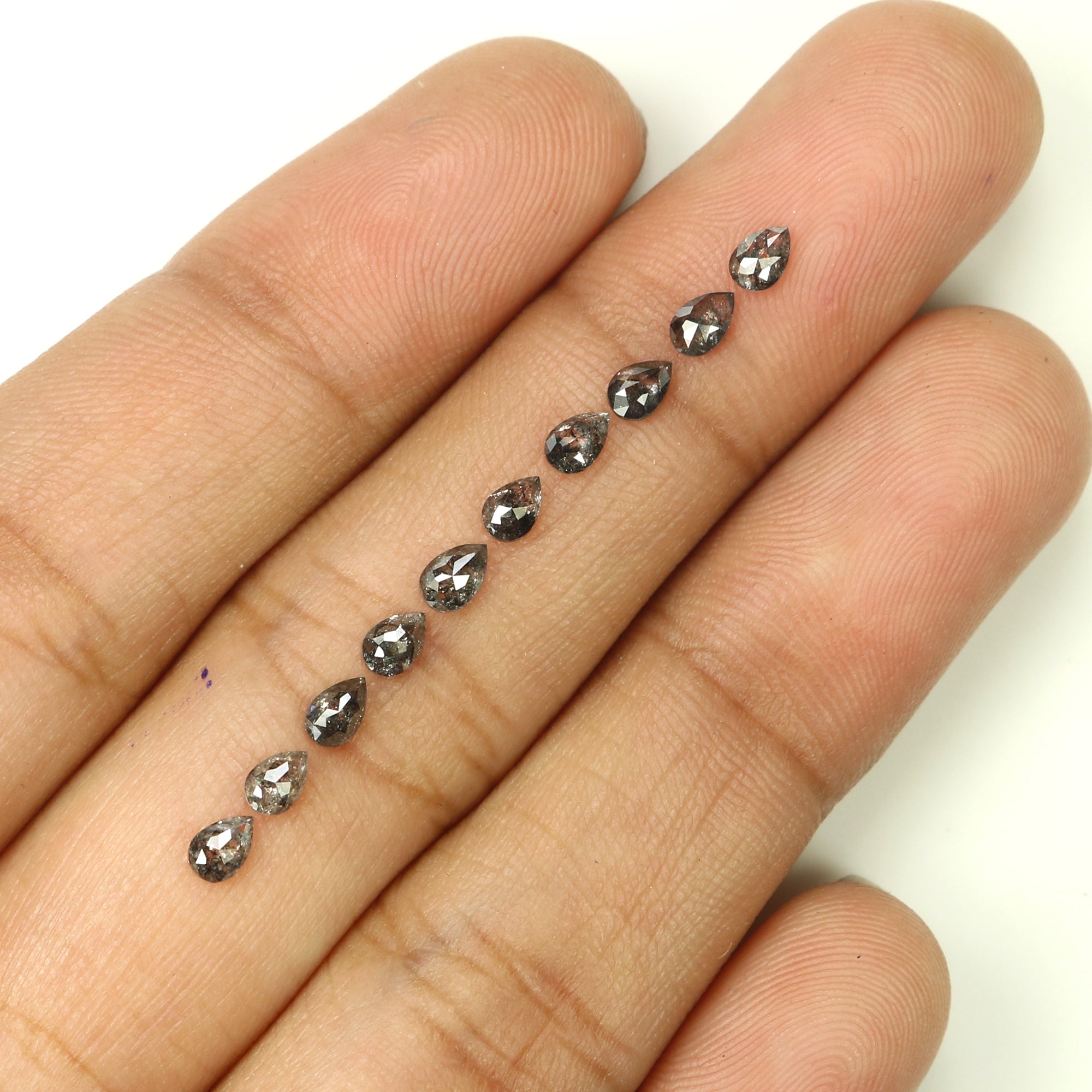Natural Loose Pear Salt And Pepper Diamond Black Grey Color 1.08 CT 3.45 MM Pear Shape Rose Cut Diamond KDL1282